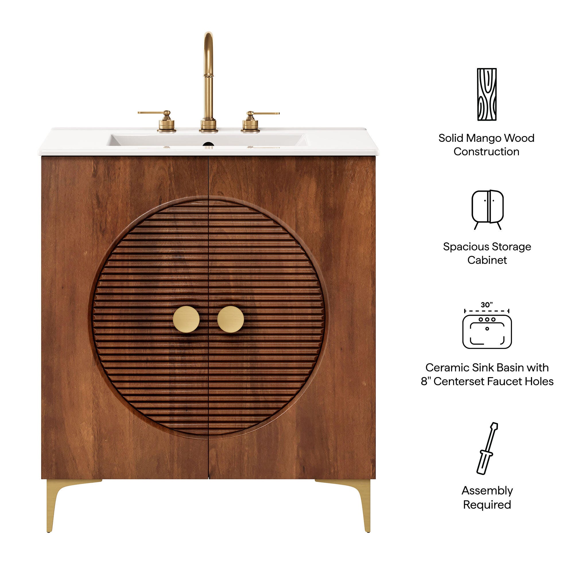 Modway Vernon 30" Bathroom Vanity Set, Walnut/White, large