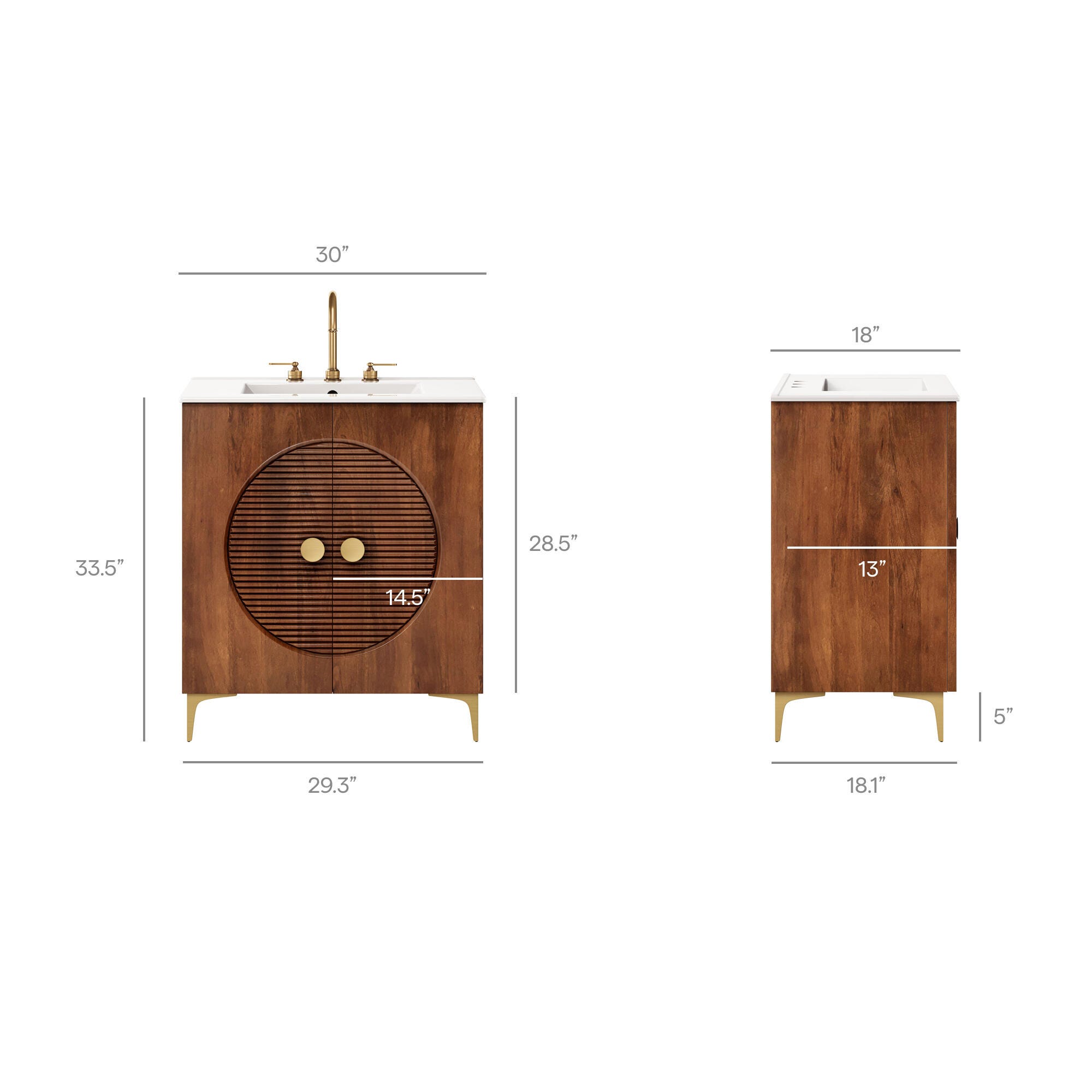 Modway Vernon 30" Bathroom Vanity Set, Walnut/White, large