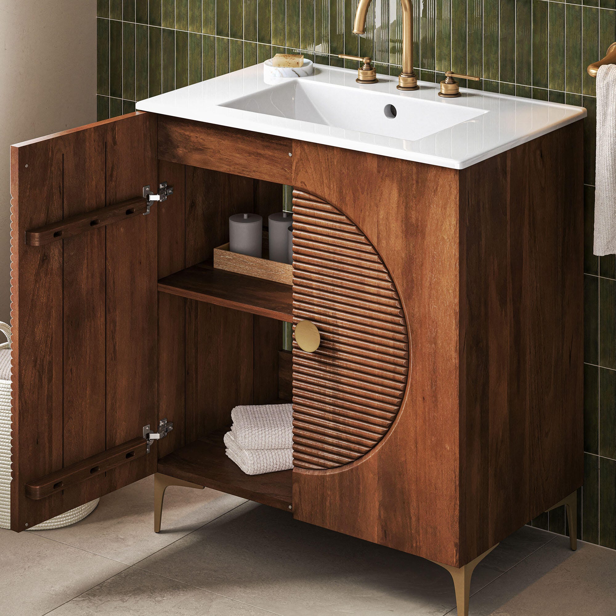 Modway Vernon 30" Bathroom Vanity Set, Walnut/White, large