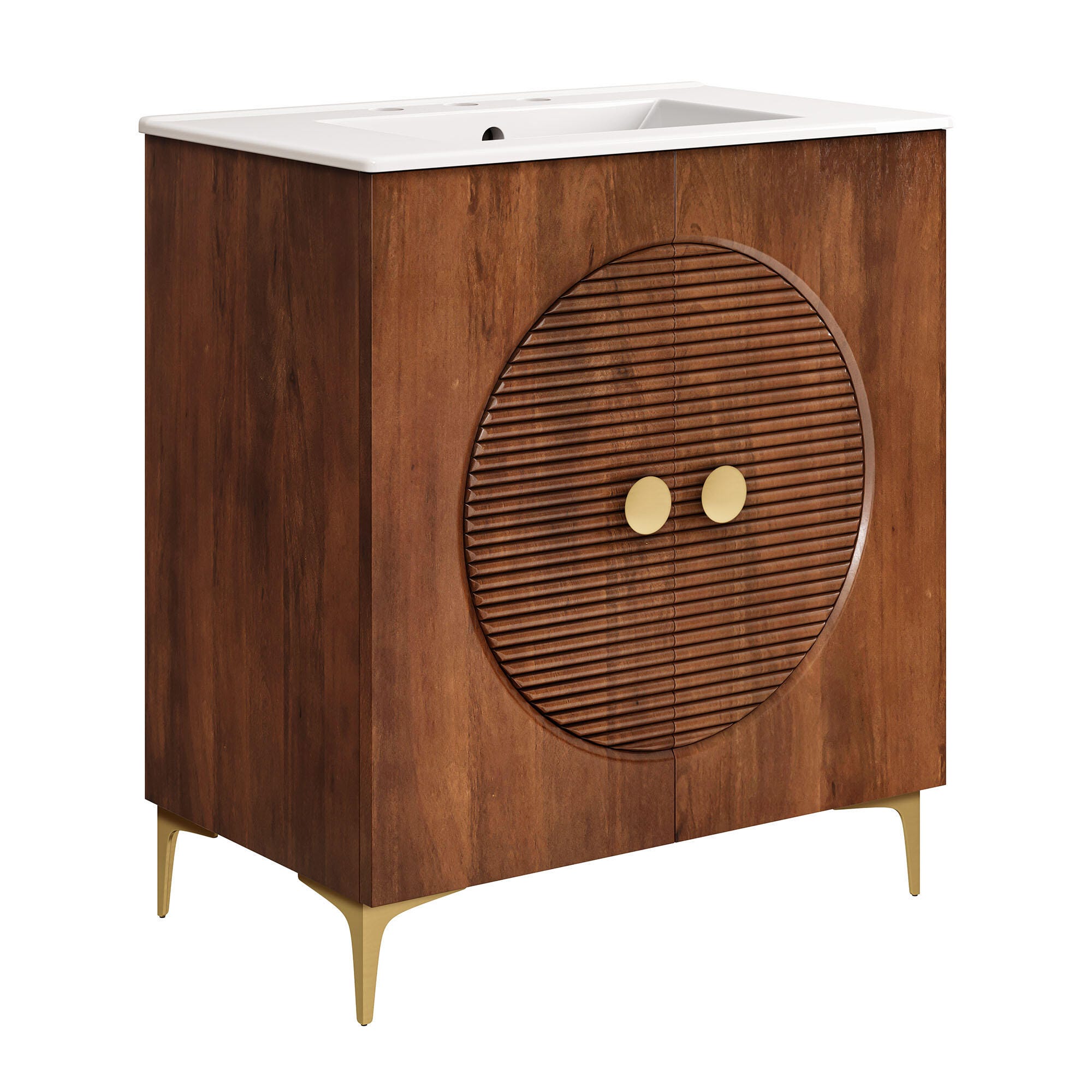 Modway Vernon 30" Bathroom Vanity Set, Walnut/White, large