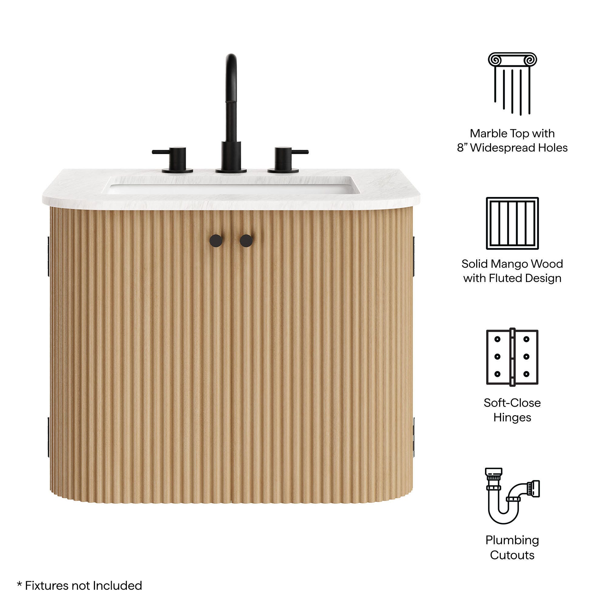 Modway Zia 24" Wall-Mount Bathroom Vanity Set, Natural, large