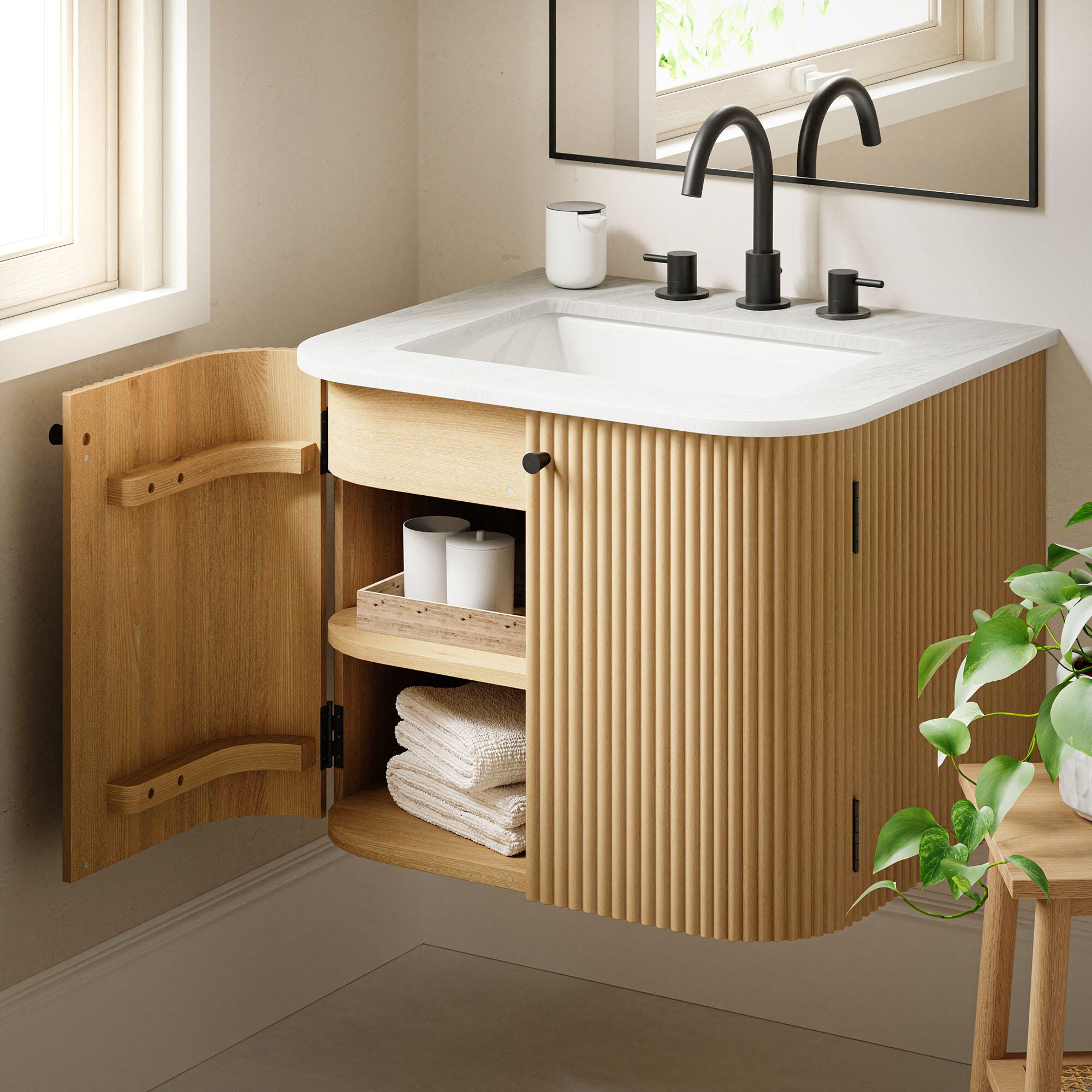 Modway Zia 24" Wall-Mount Bathroom Vanity Set, Natural, large