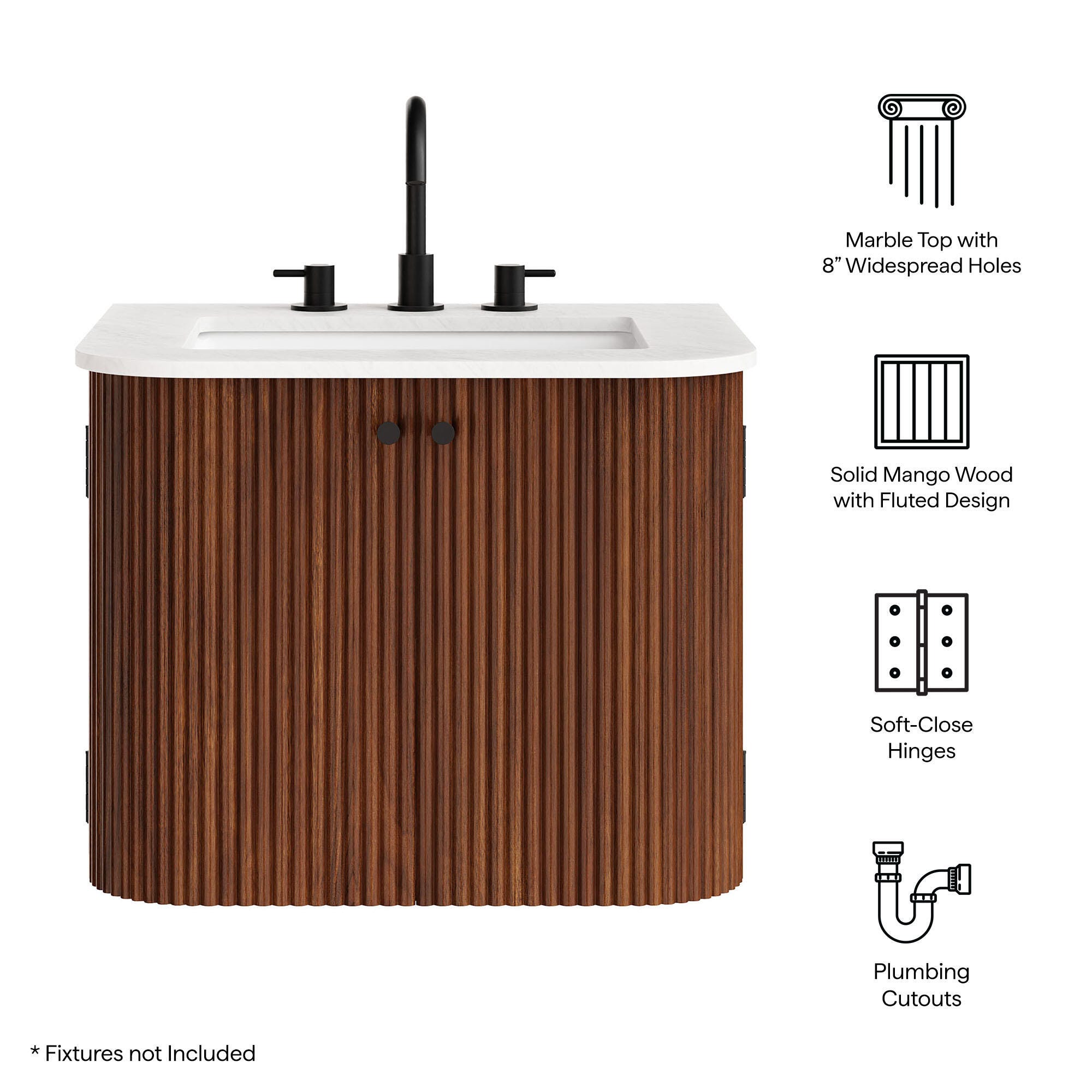 Modway Zia 24" Wall-Mount Bathroom Vanity Set, Walnut, large