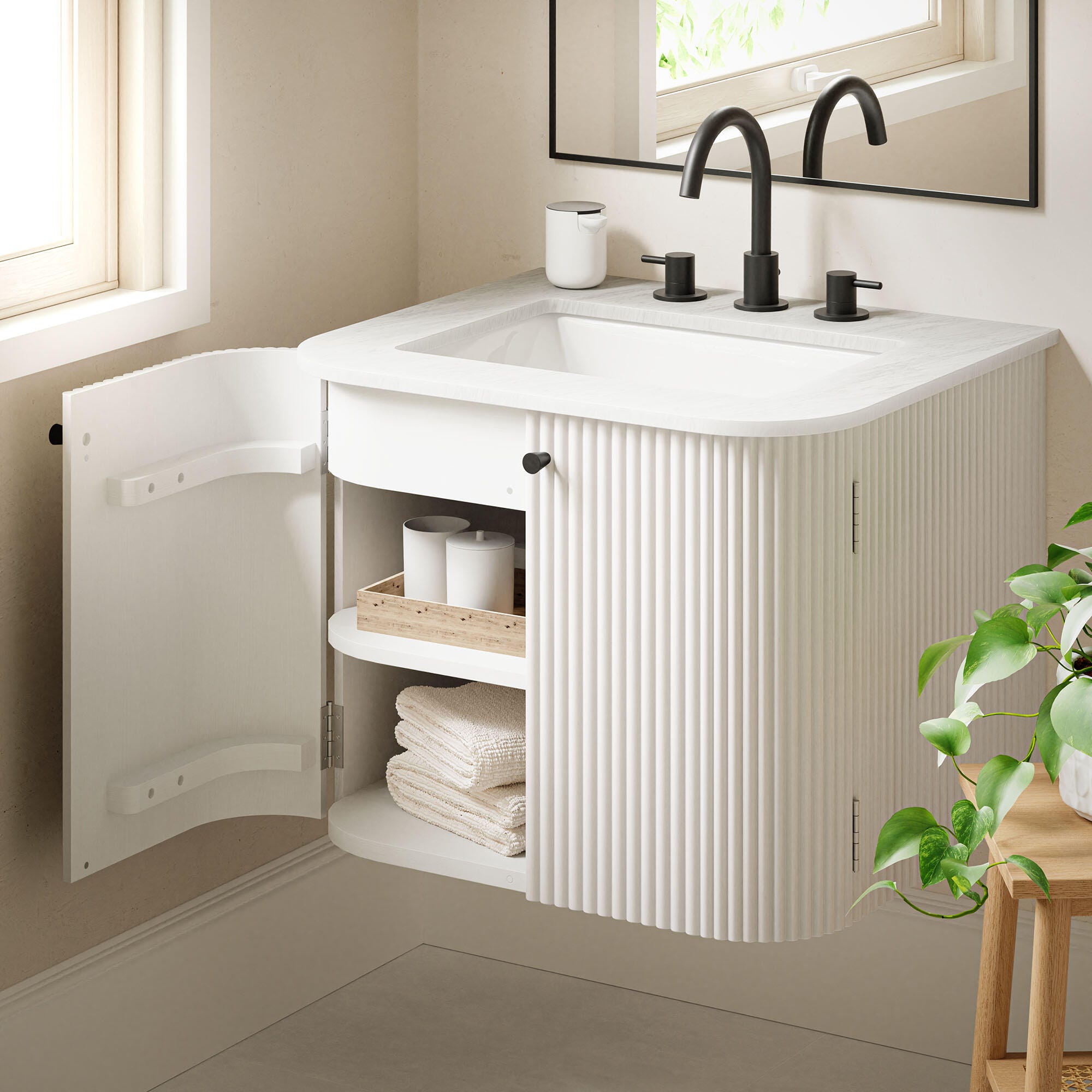Modway Zia 24" Wall-Mount Bathroom Vanity Set, Ivory, large