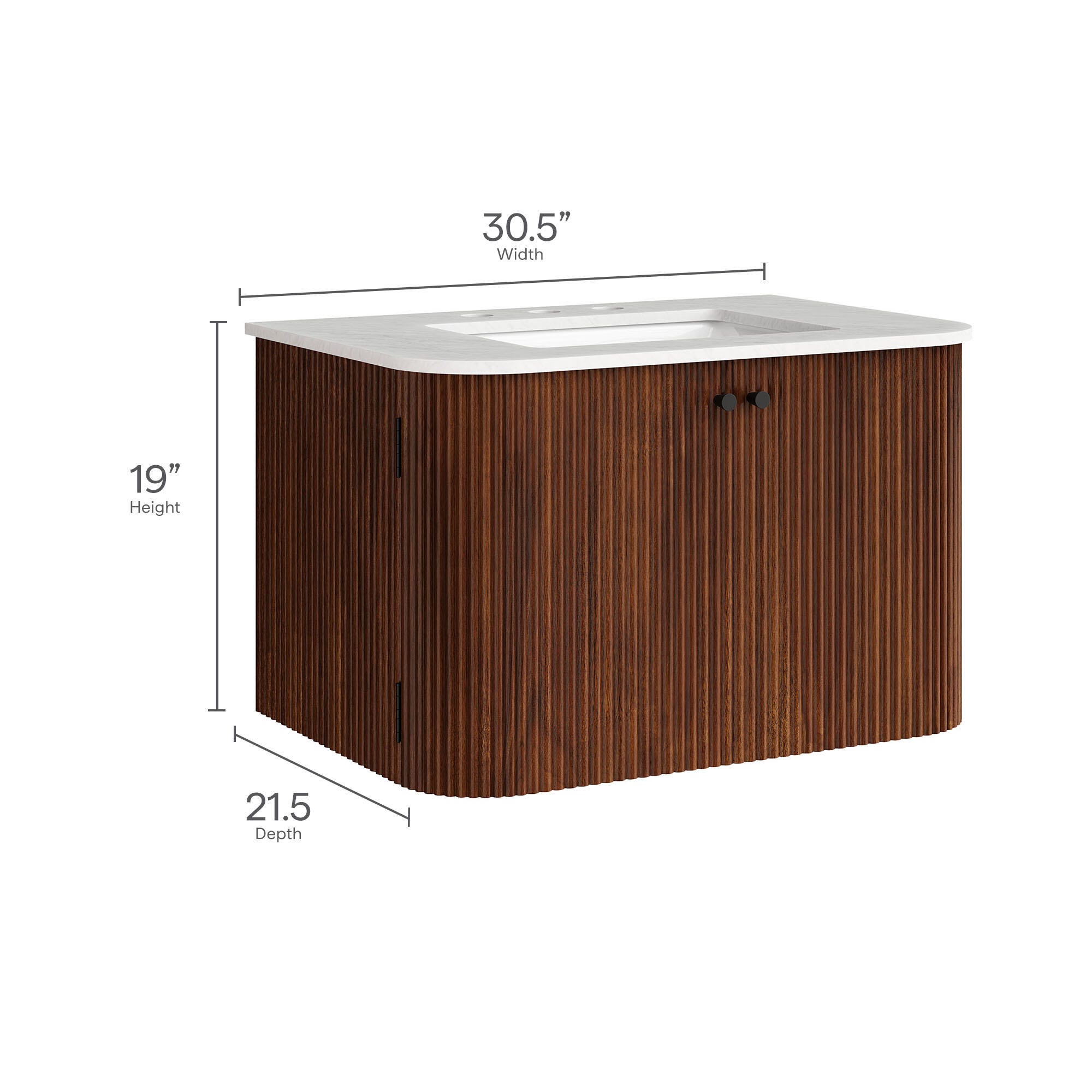 Modway Zia 30" Wall-Mount  Bathroom Vanity Set, Walnut, large