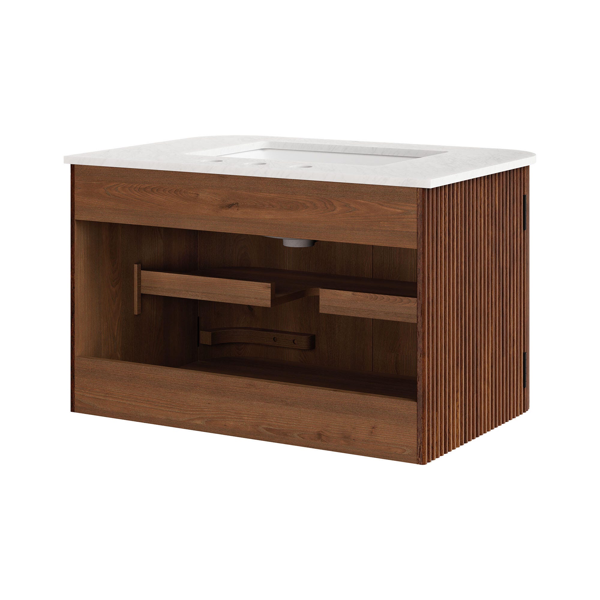Modway Zia 30" Wall-Mount  Bathroom Vanity Set, Walnut, large