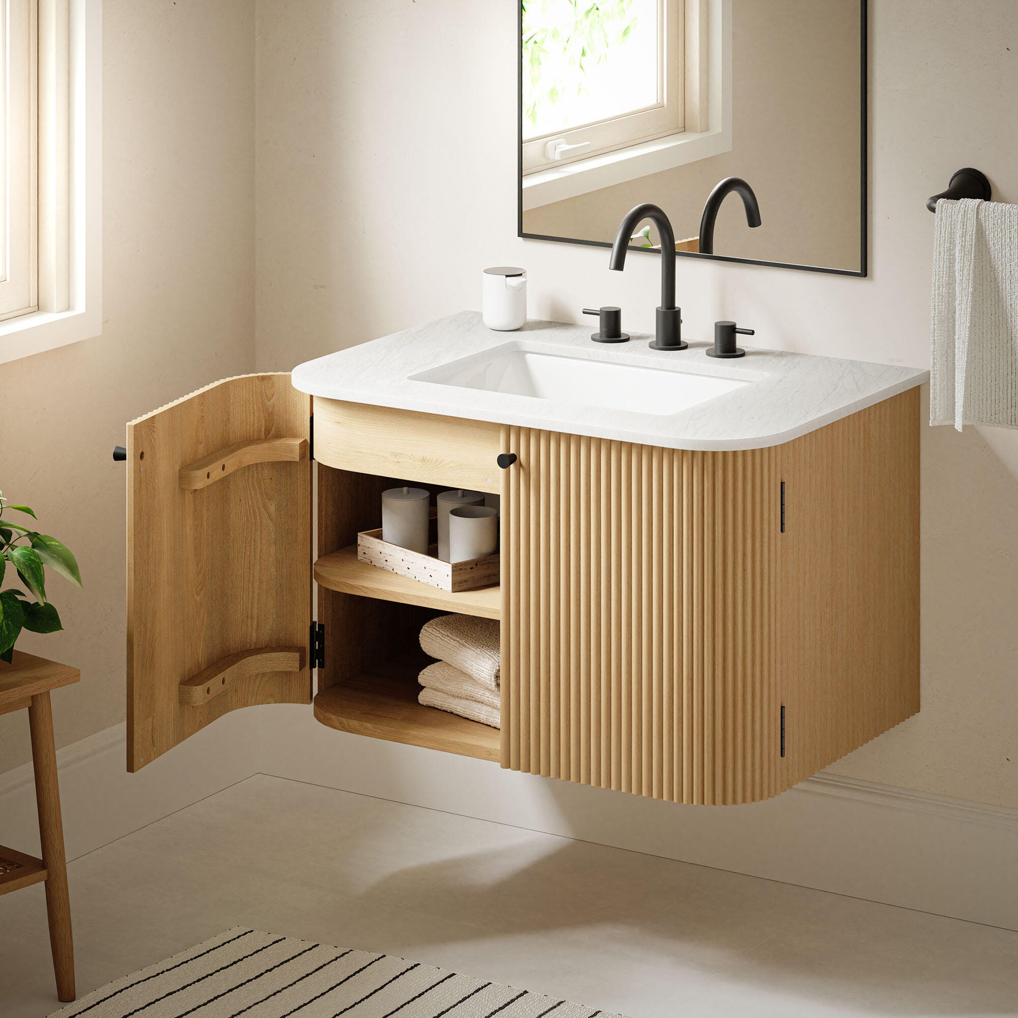 Modway Zia 30" Wall-Mount  Bathroom Vanity Set, Natural, large