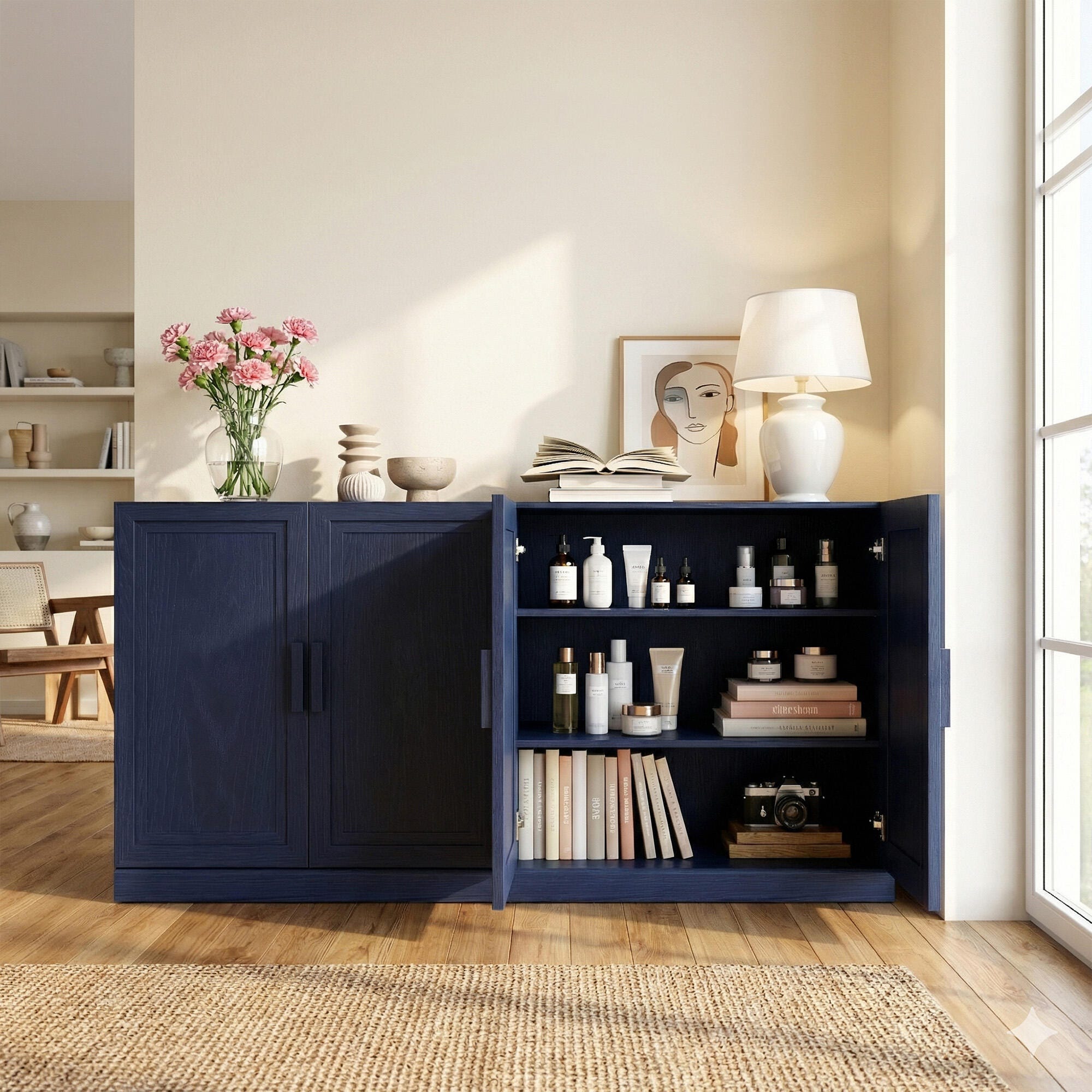 Dovelina Liora Versatile 62" Accent Cabinet, Blue, large