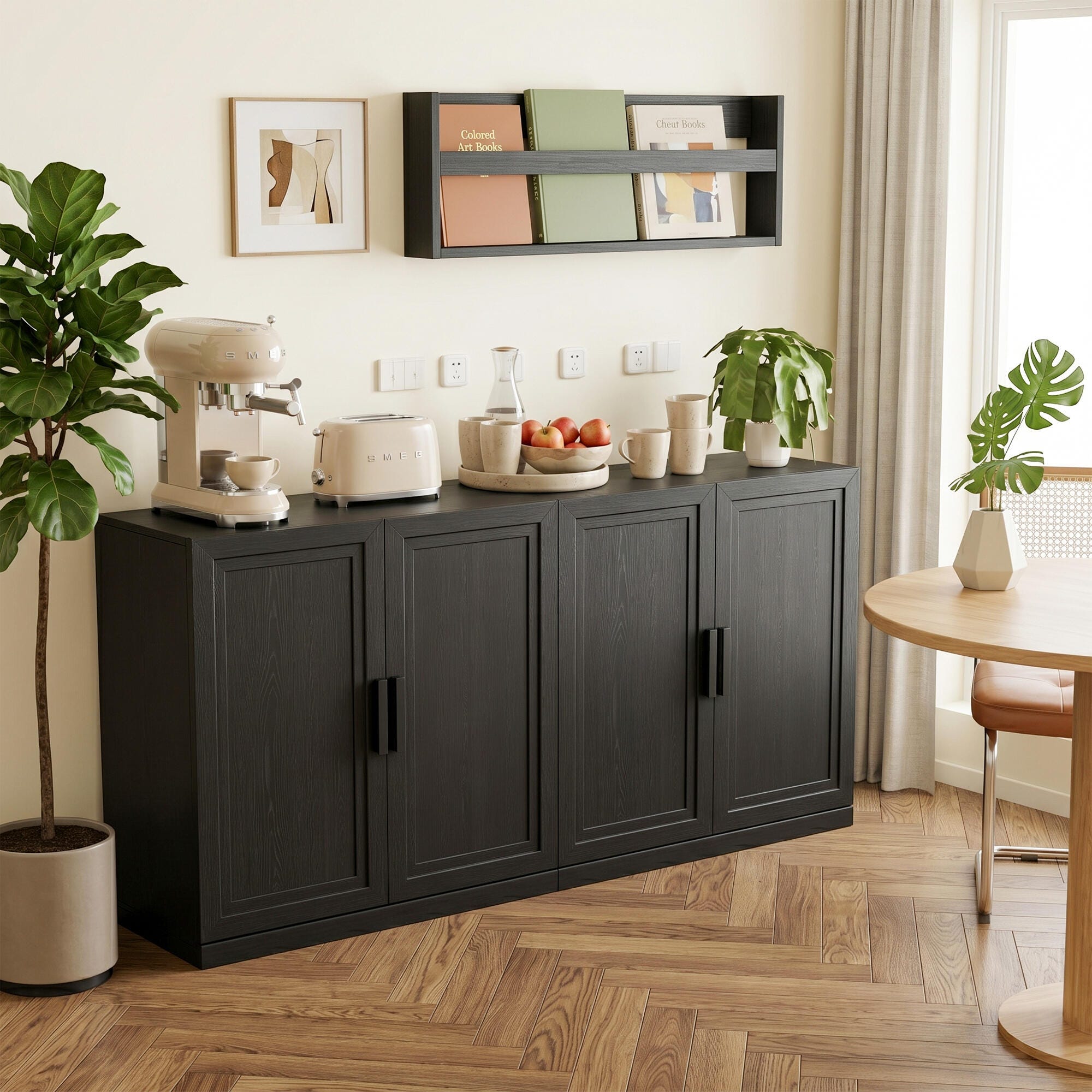 Dovelina Liora Expandable 62" Accent Cabinet, Black, large