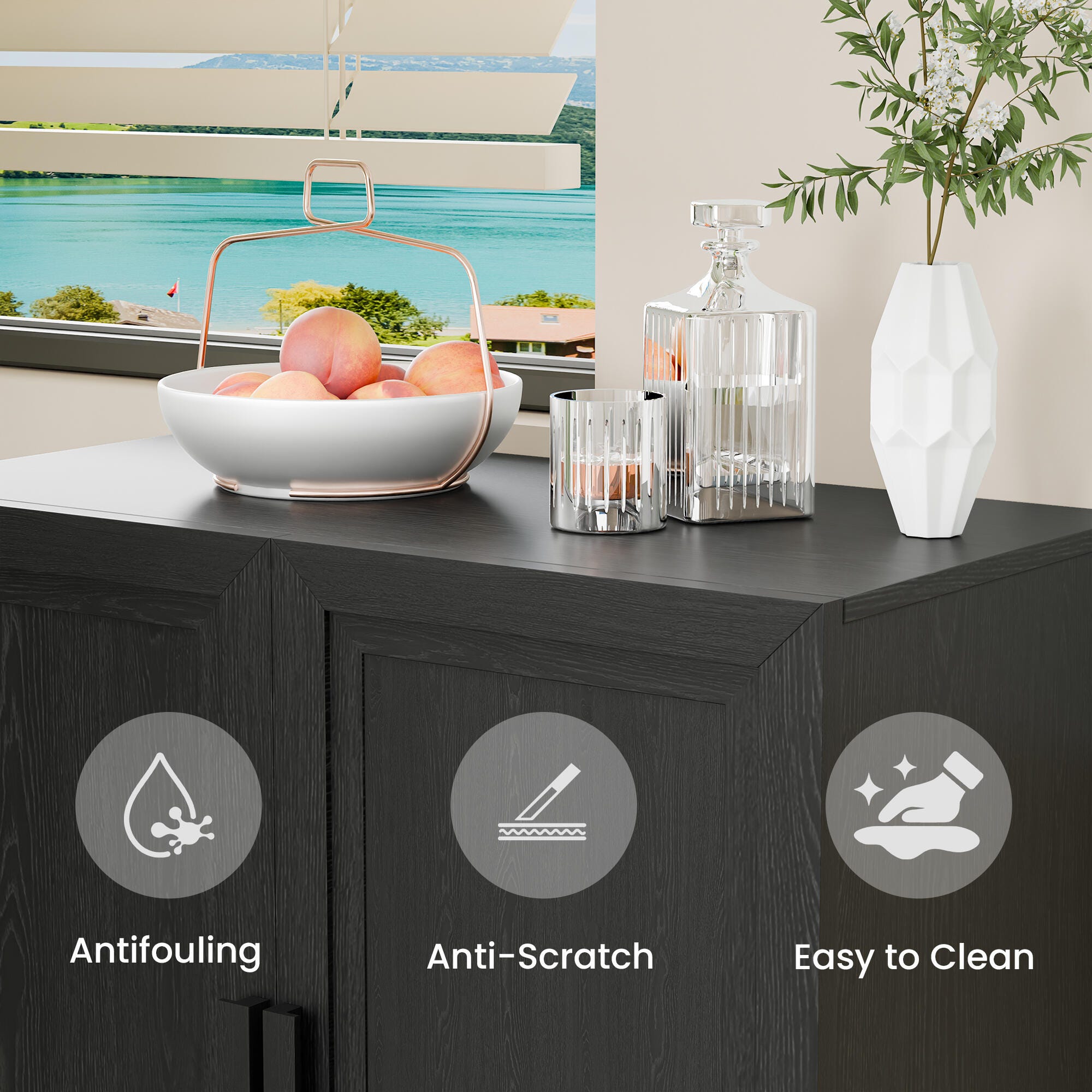 Dovelina Liora Expandable 62" Accent Cabinet, Black, large