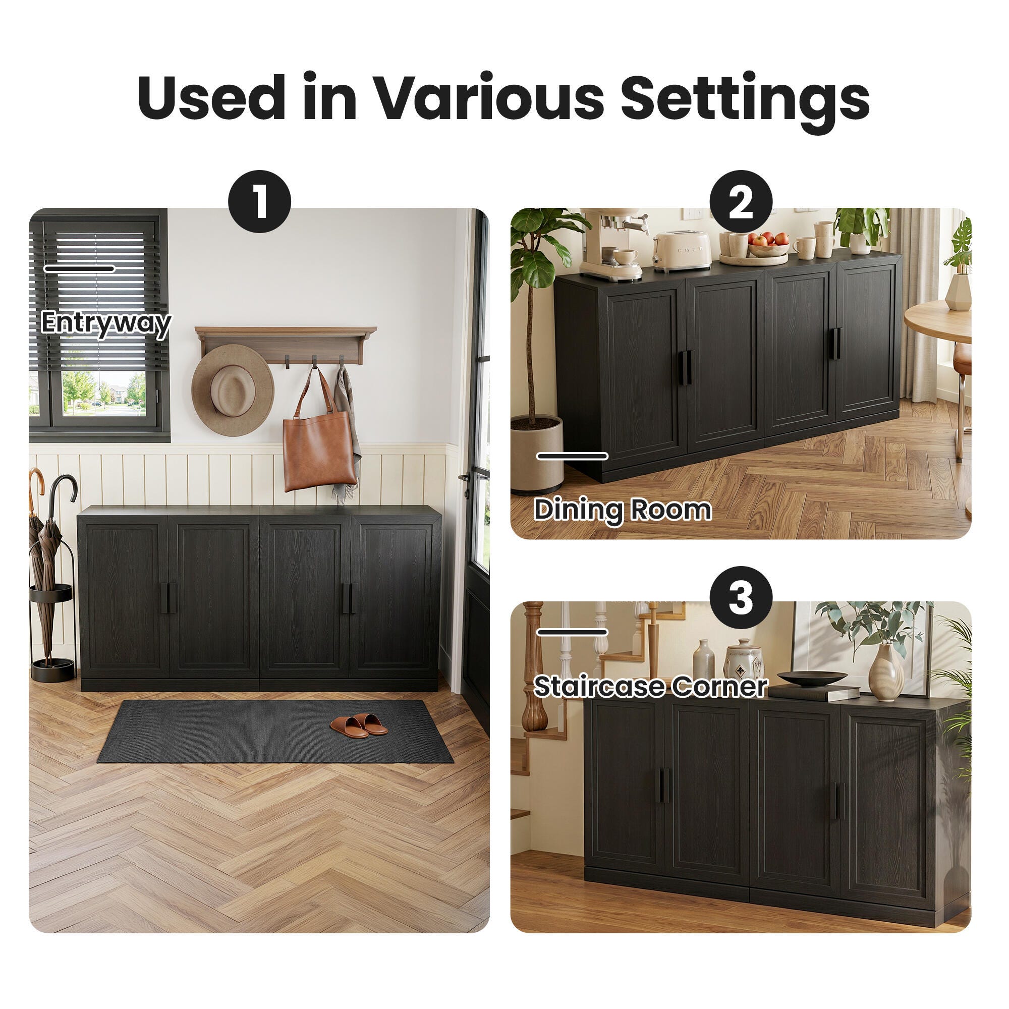 Dovelina Liora Expandable 62" Accent Cabinet, Black, large