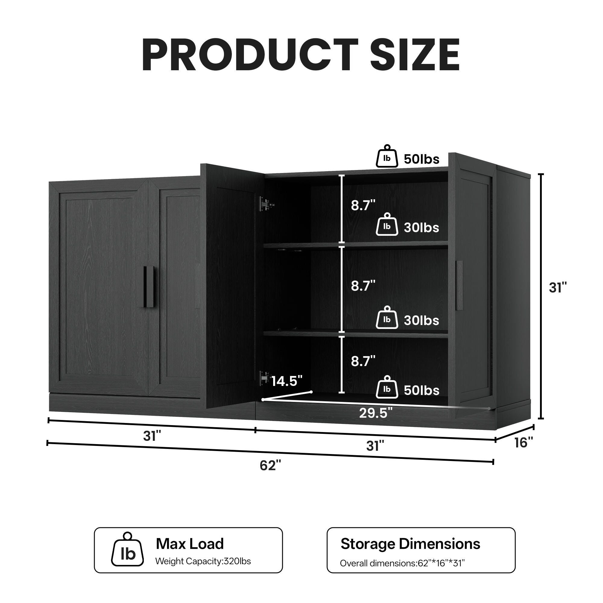 Dovelina Liora Expandable 62" Accent Cabinet, Black, large