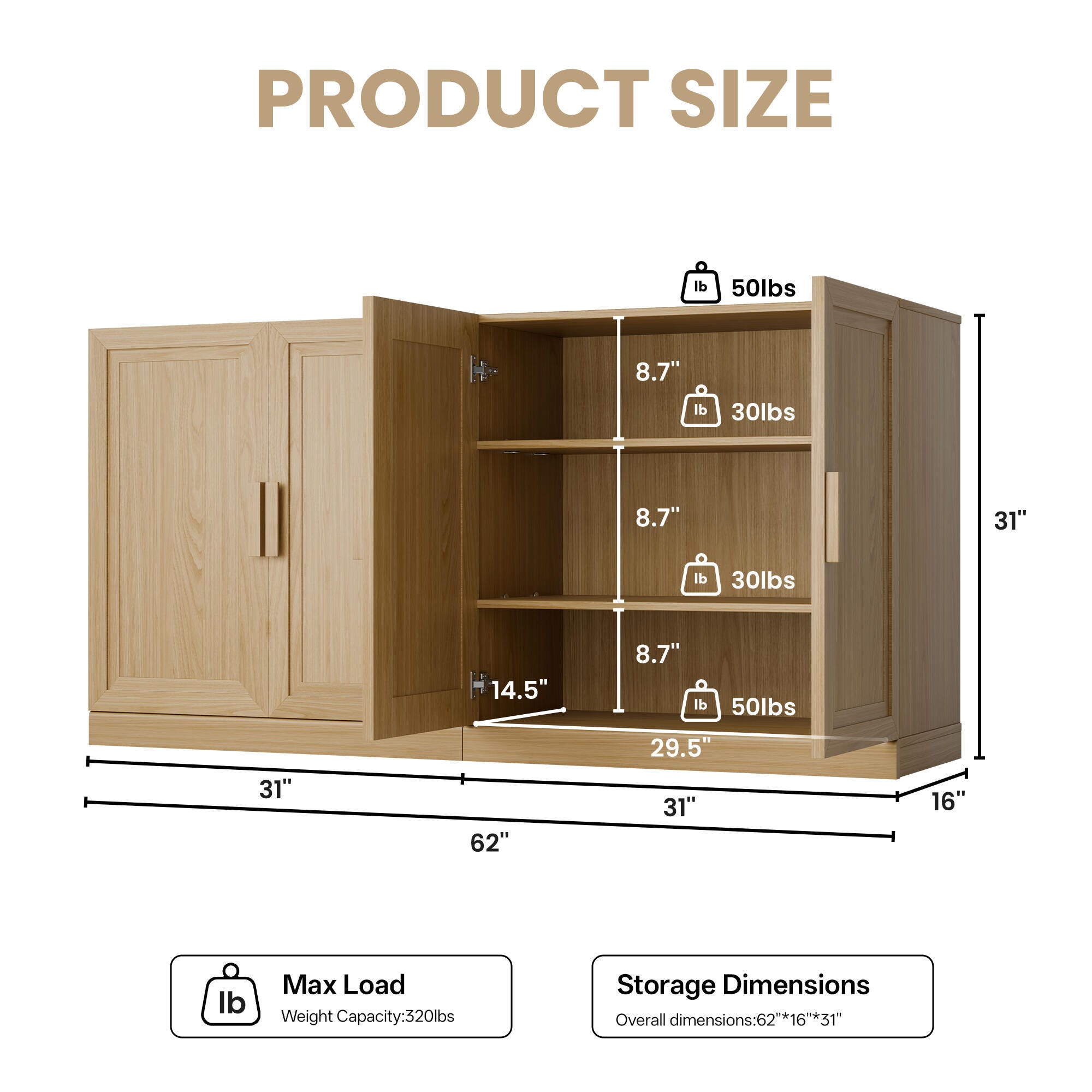 Dovelina Liora Expandable 62" Accent Cabinet, Natural, large