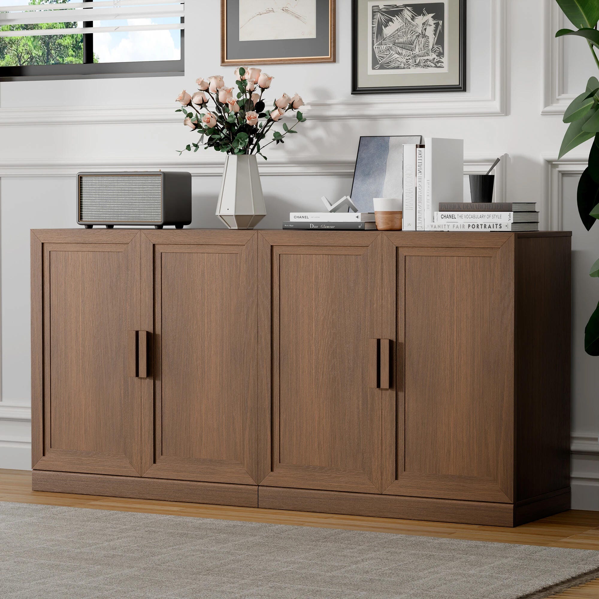 Dovelina Liora Expandable 62" Accent Cabinet, Walnut, rollover
