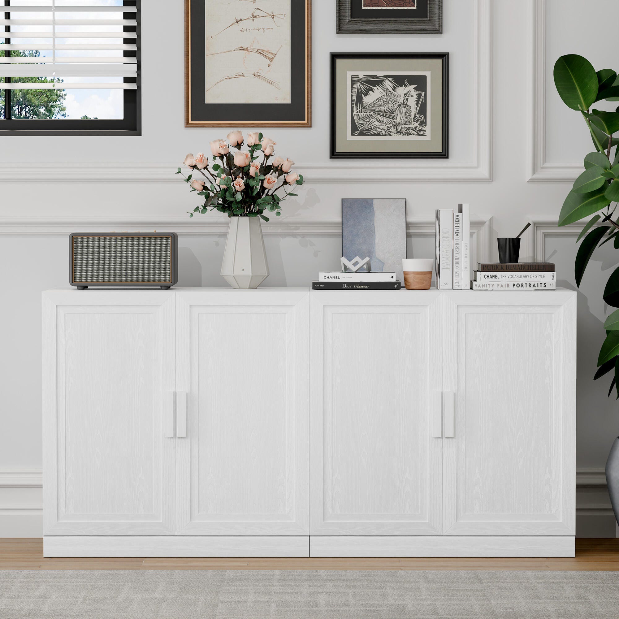 Dovelina Liora Expandable 62" Accent Cabinet, White, rollover