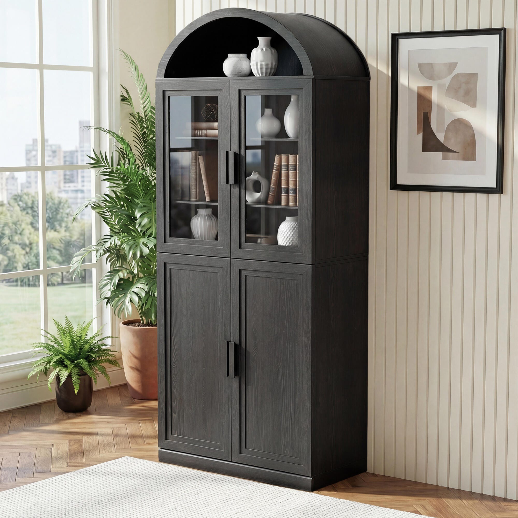 Dovelina Liora Arched 31" Accent Cabinet, Black, large