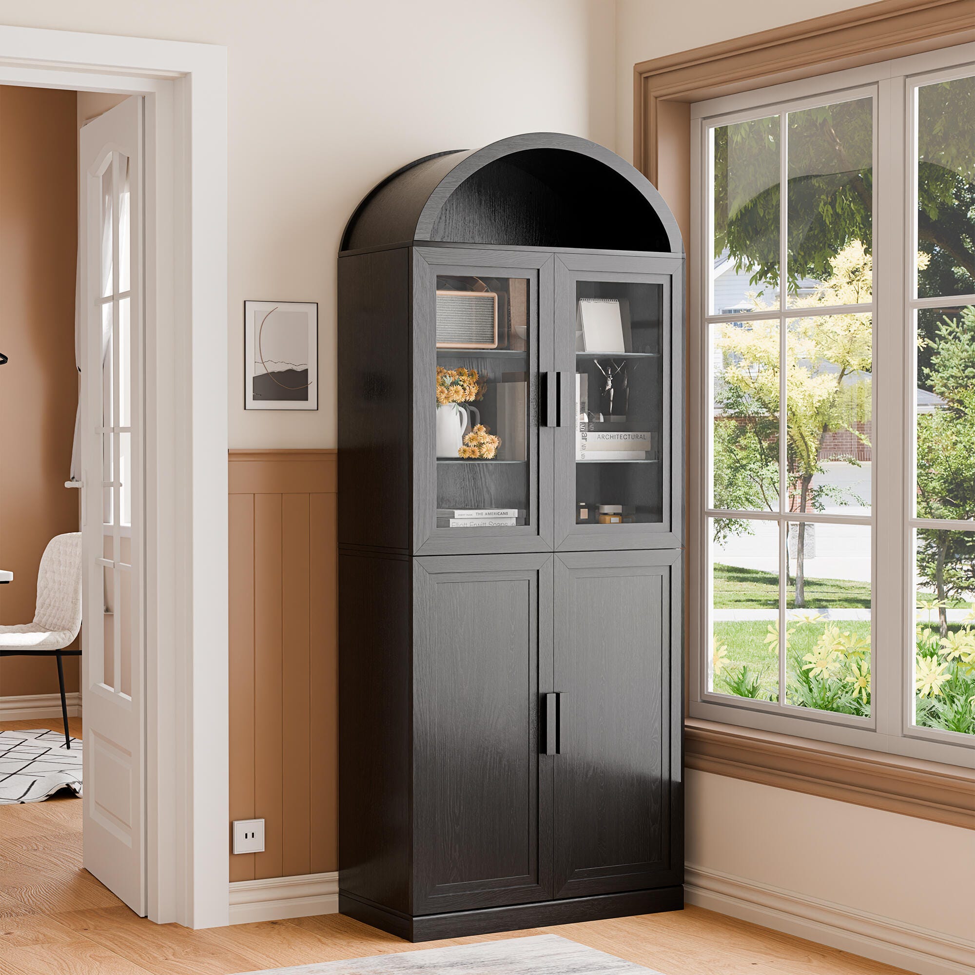 Dovelina Liora Arched 31" Accent Cabinet, Black, large