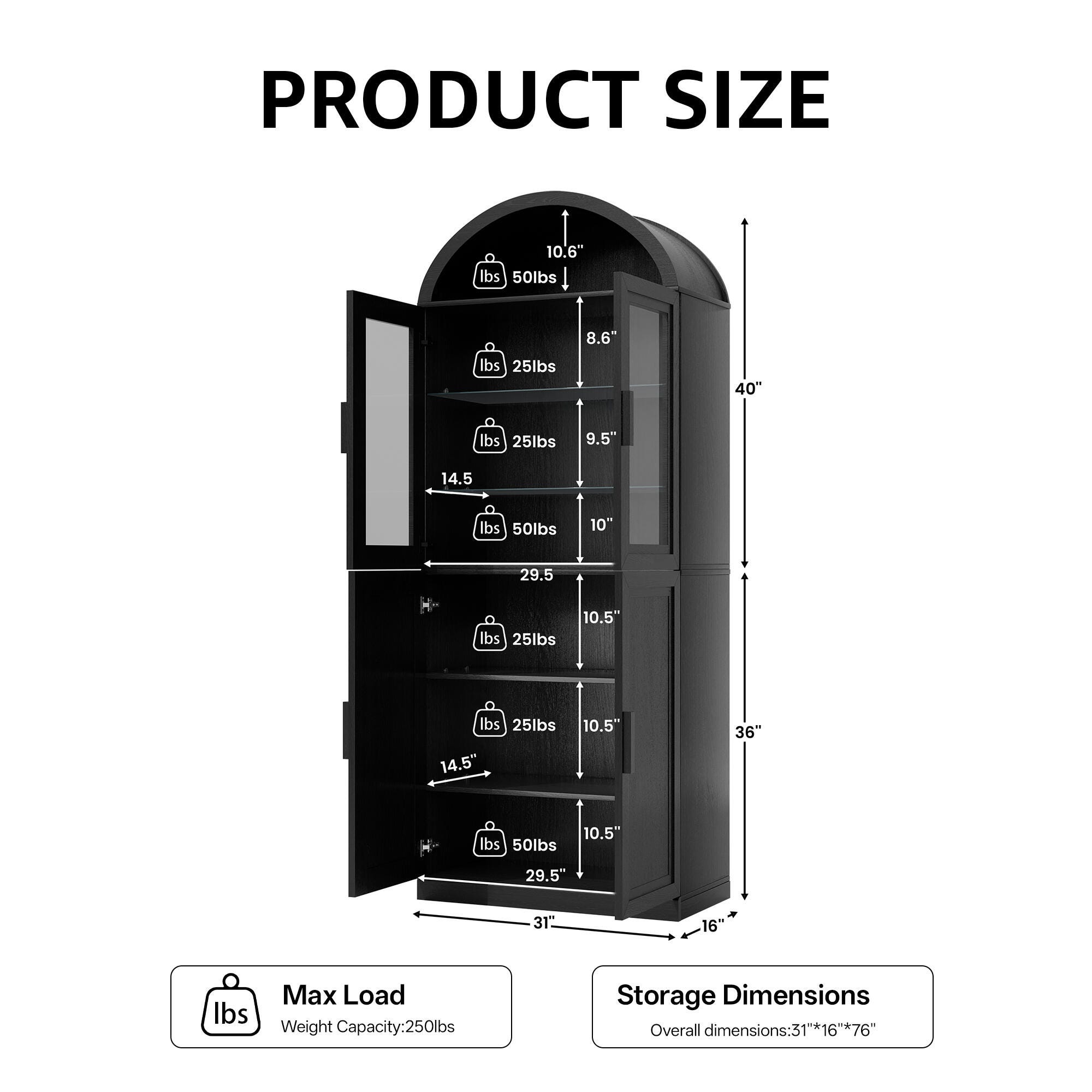 Dovelina Liora Arched 31" Accent Cabinet, Black, large