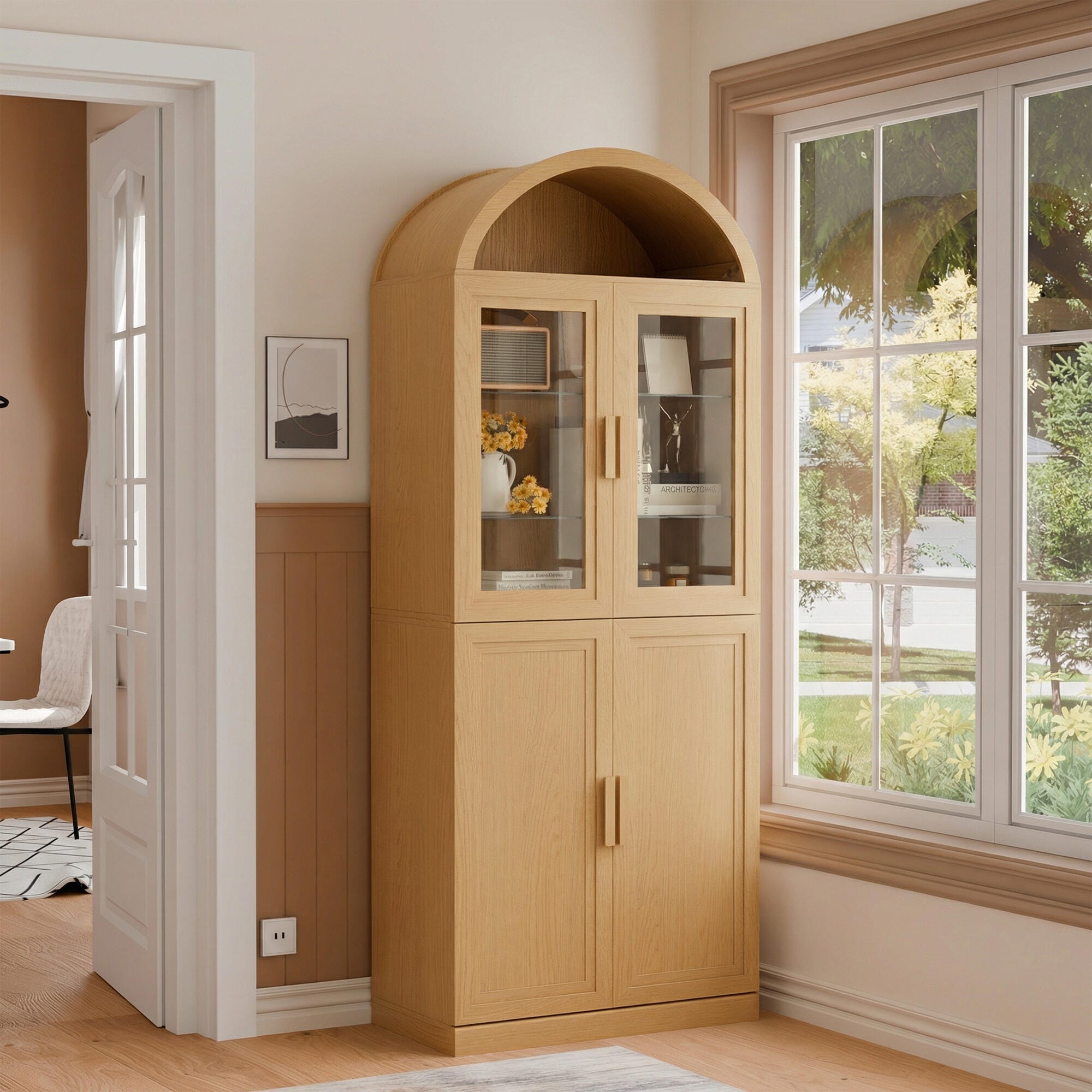Dovelina Liora Arched 31" Accent Cabinet, Natural, rollover