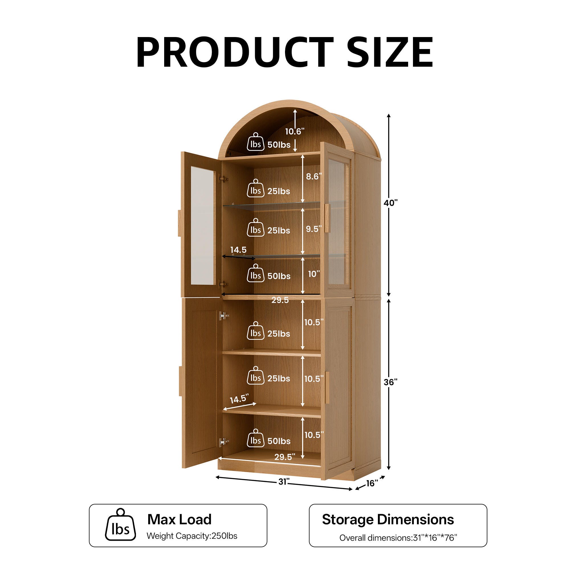 Dovelina Liora Arched 31" Accent Cabinet, Natural, large