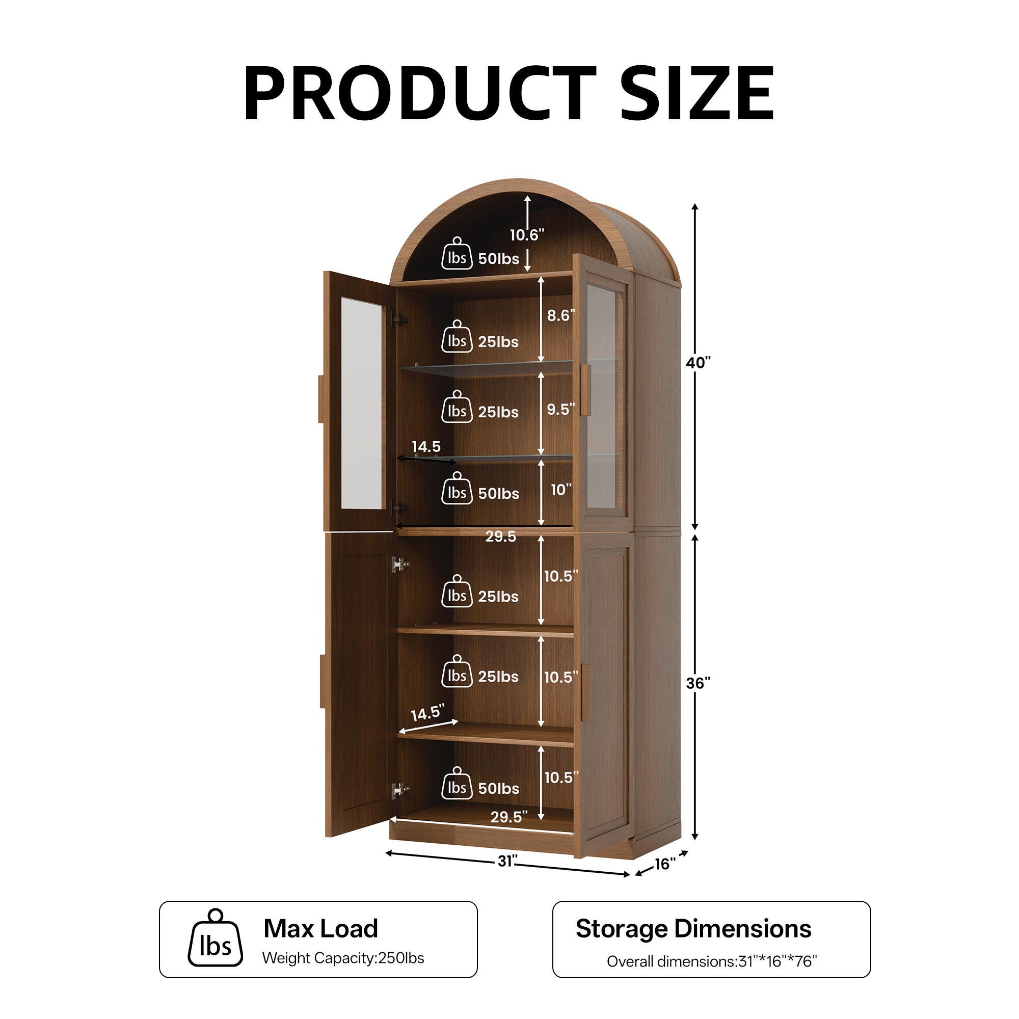 Dovelina Liora Arched 31" Accent Cabinet, Walnut, large
