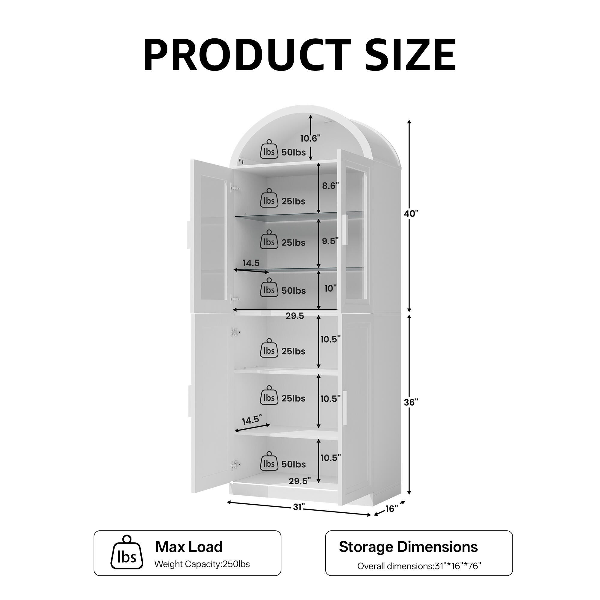 Dovelina Liora Arched 31" Accent Cabinet, White, large