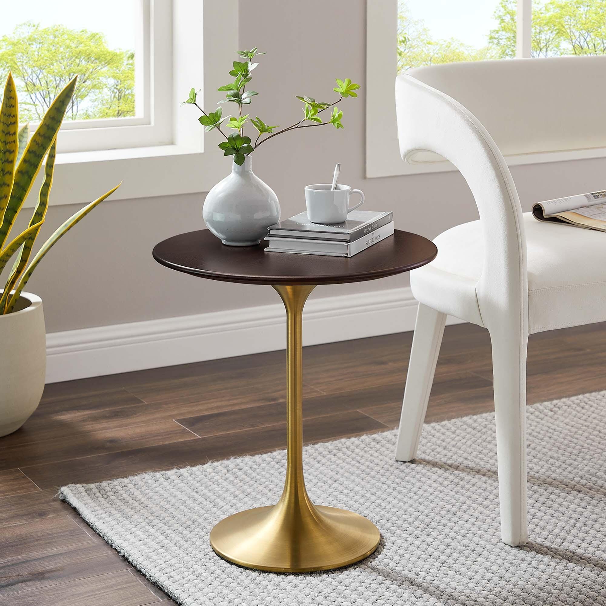 Modway Lippa Round Side Table, Gold/Cherry Walnut, large