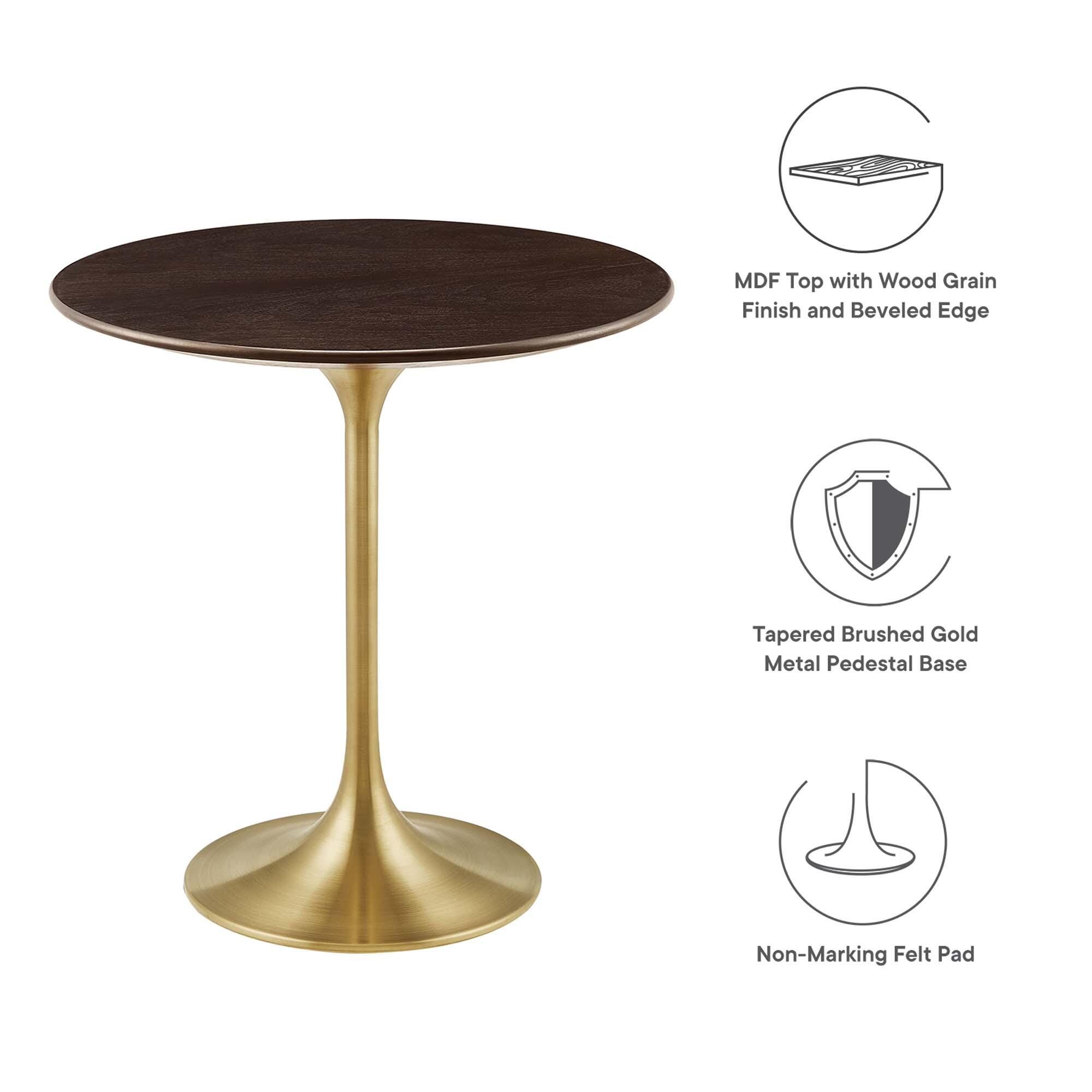 Modway Lippa Round Side Table, Gold/Cherry Walnut, large