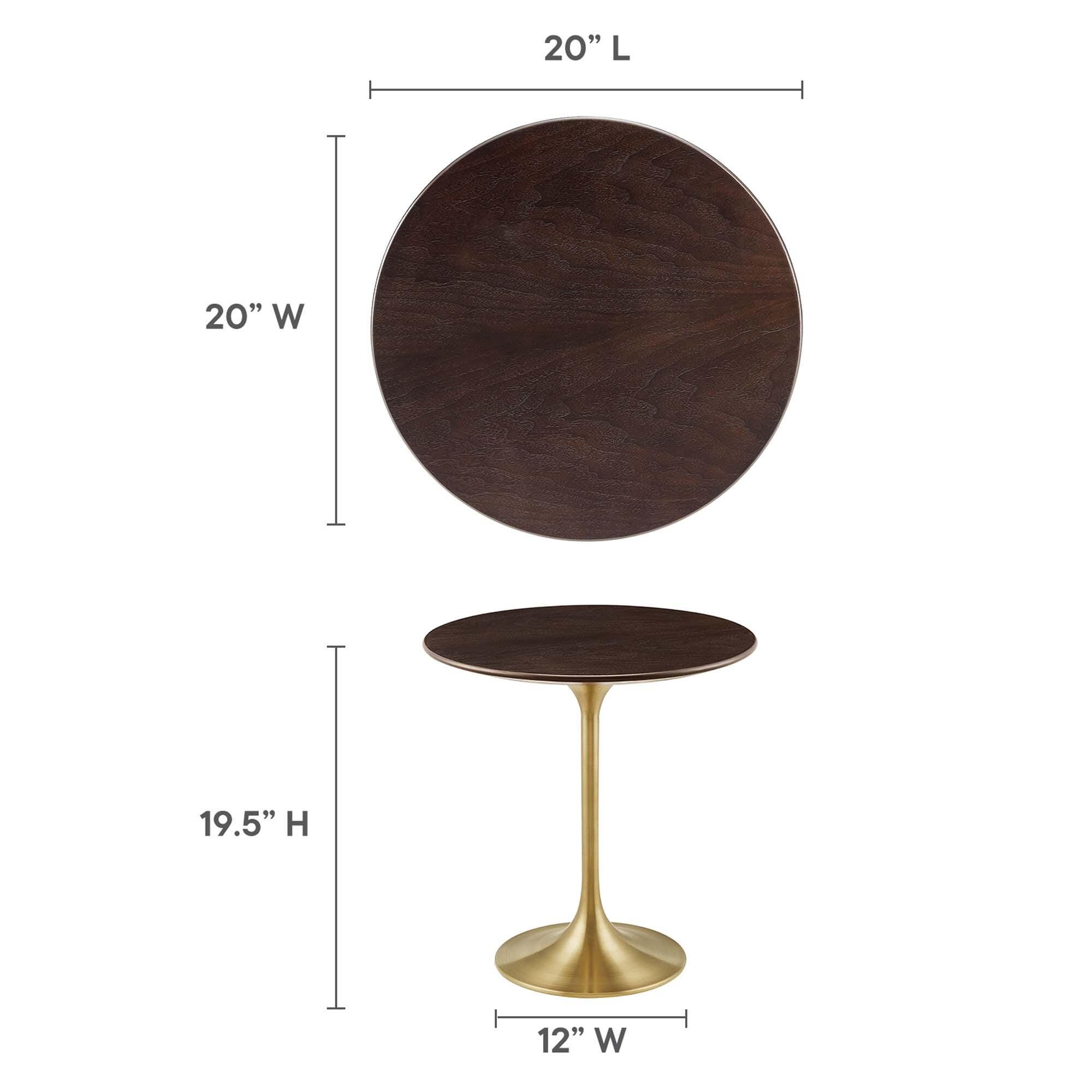 Modway Lippa Round Side Table, Gold/Cherry Walnut, large