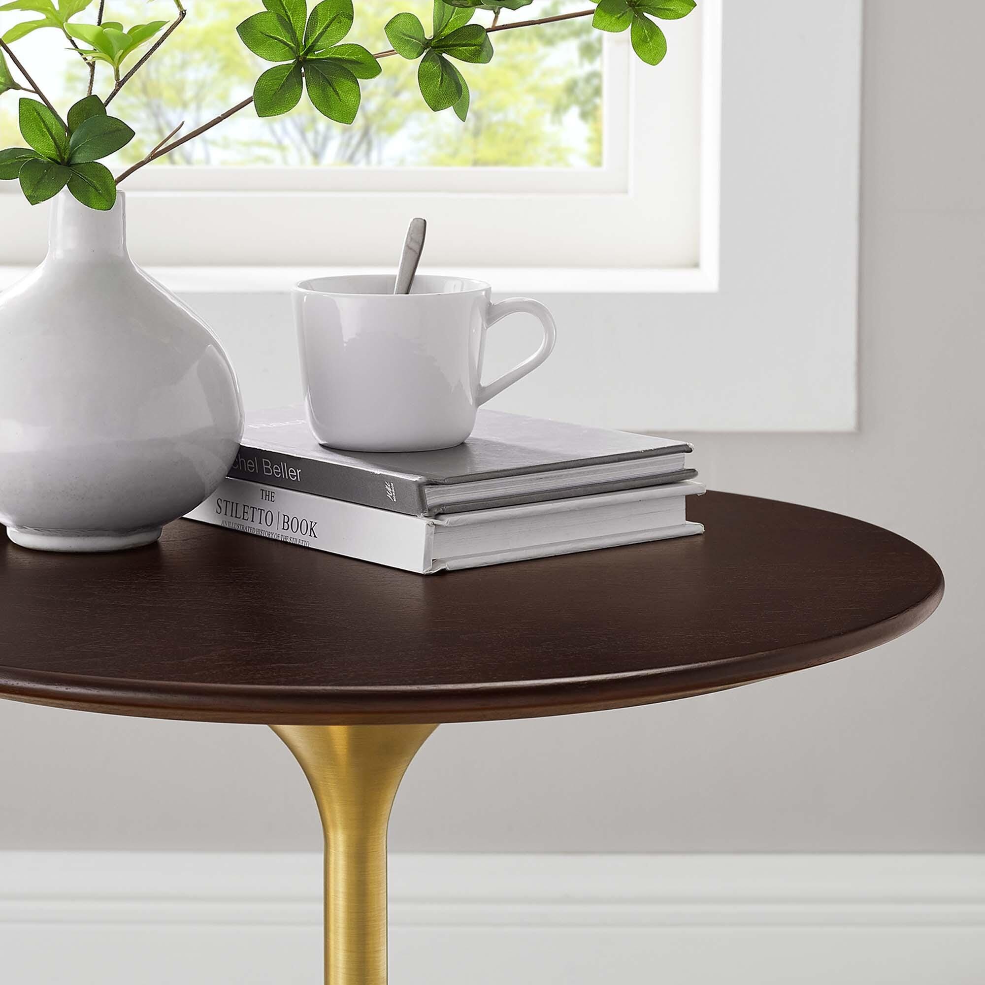 Modway Lippa Round Side Table, Gold/Cherry Walnut, large