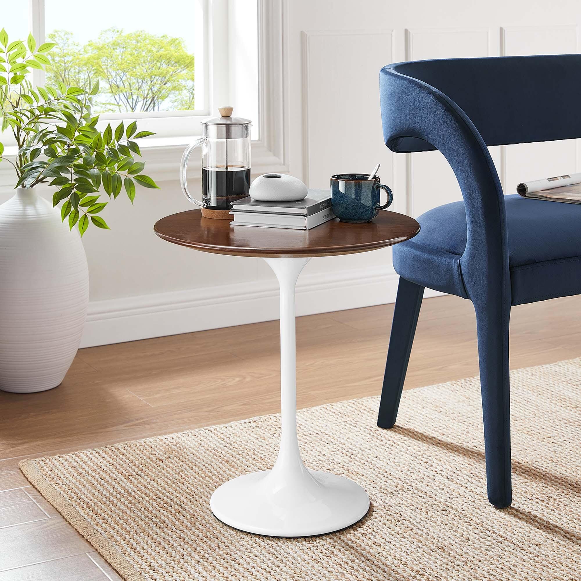 Modway Lippa Round Side Table, White/Walnut, large