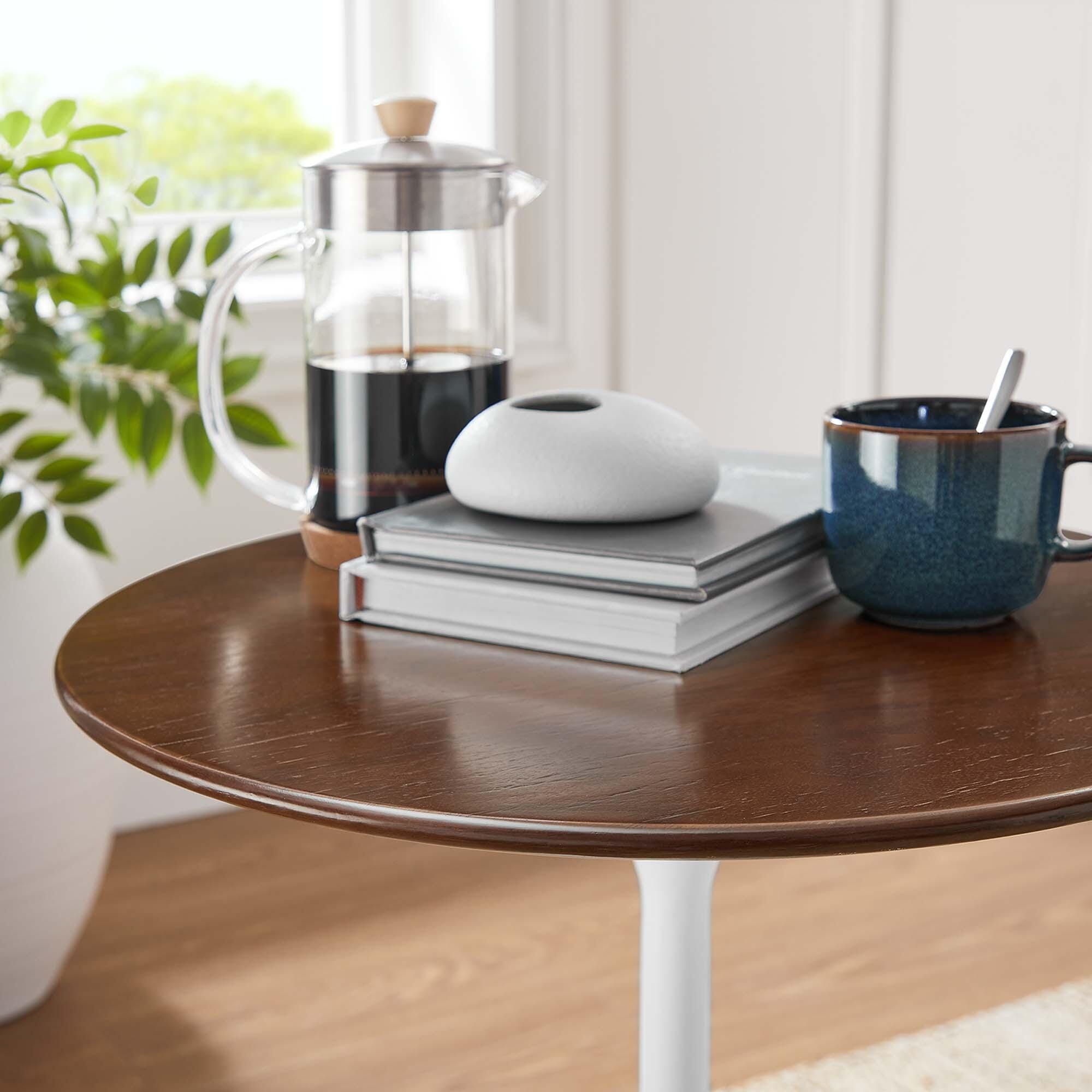 Modway Lippa Round Side Table, White/Walnut, large