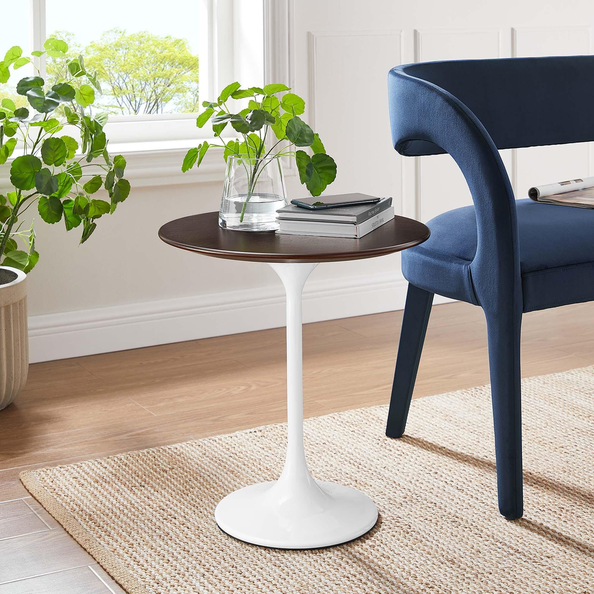 Modway Lippa Round Side Table, Dark Brown/White, large