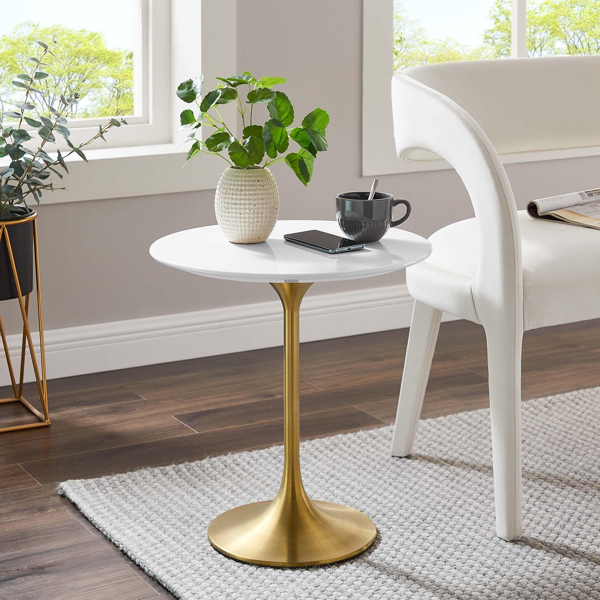 Modway Lippa Round Side Table, Gold/White, large