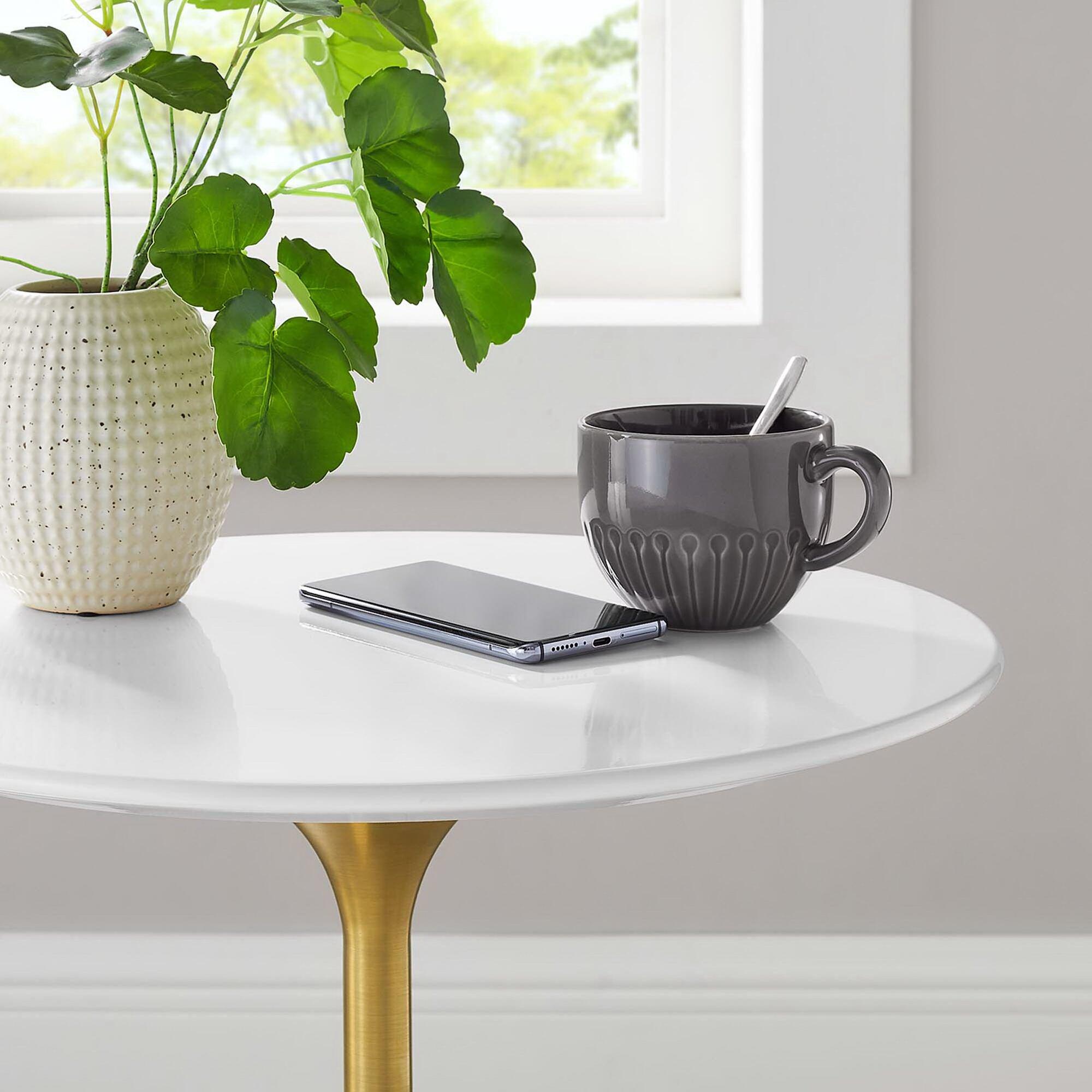 Modway Lippa Round Side Table, Gold/White, large