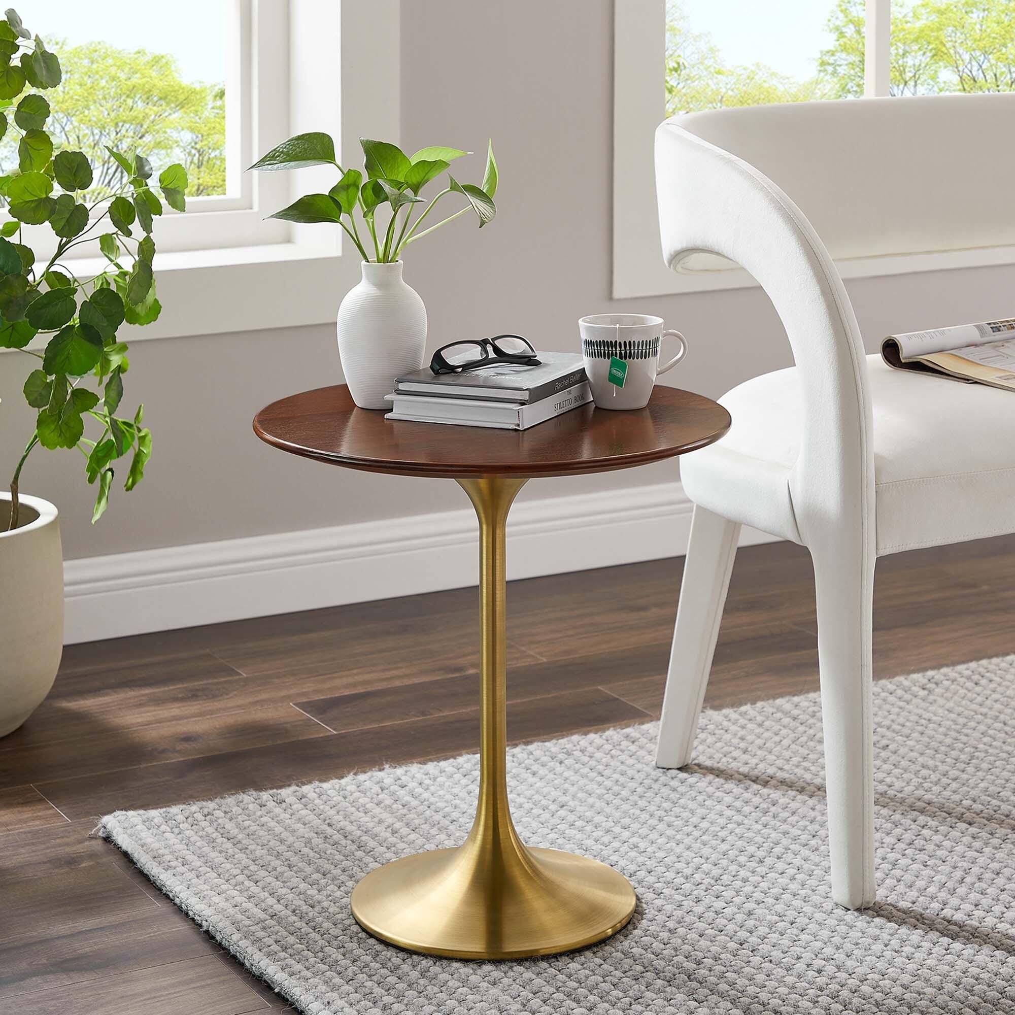 Modway Lippa Round Side Table, Gold/Brass Walnut, large