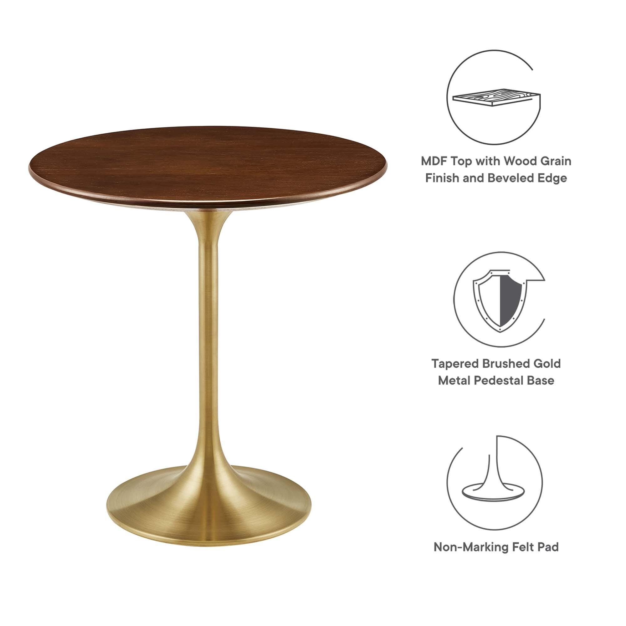 Modway Lippa Round Side Table, Gold/Brass Walnut, large
