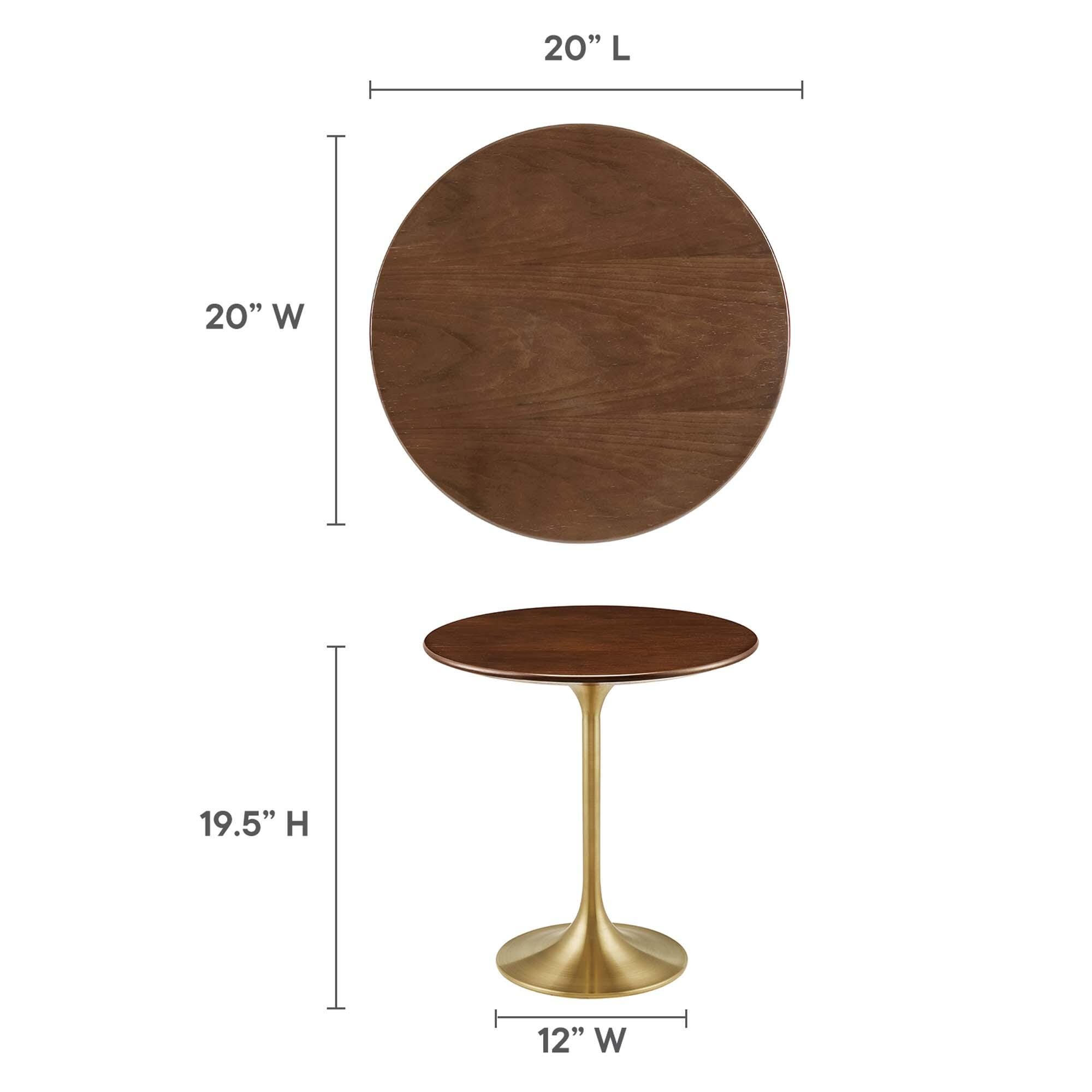 Modway Lippa Round Side Table, Gold/Brass Walnut, large