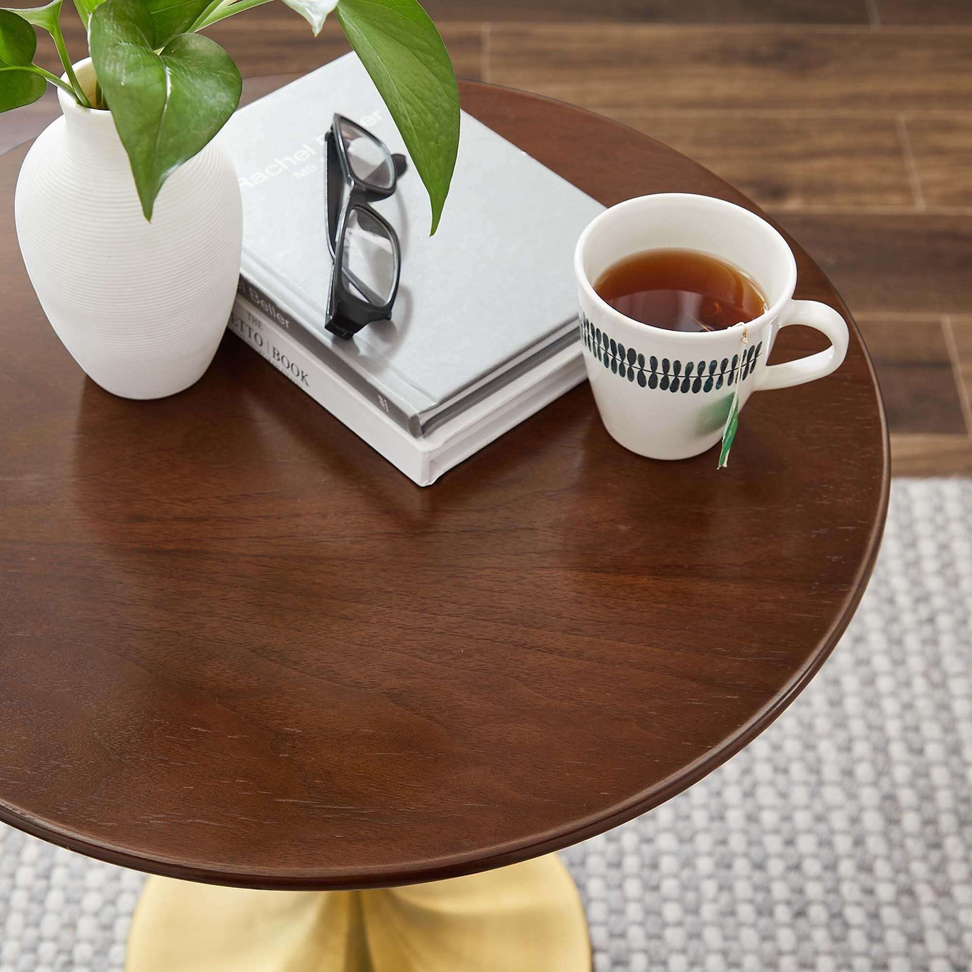 Modway Lippa Round Side Table, Gold/Brass Walnut, large