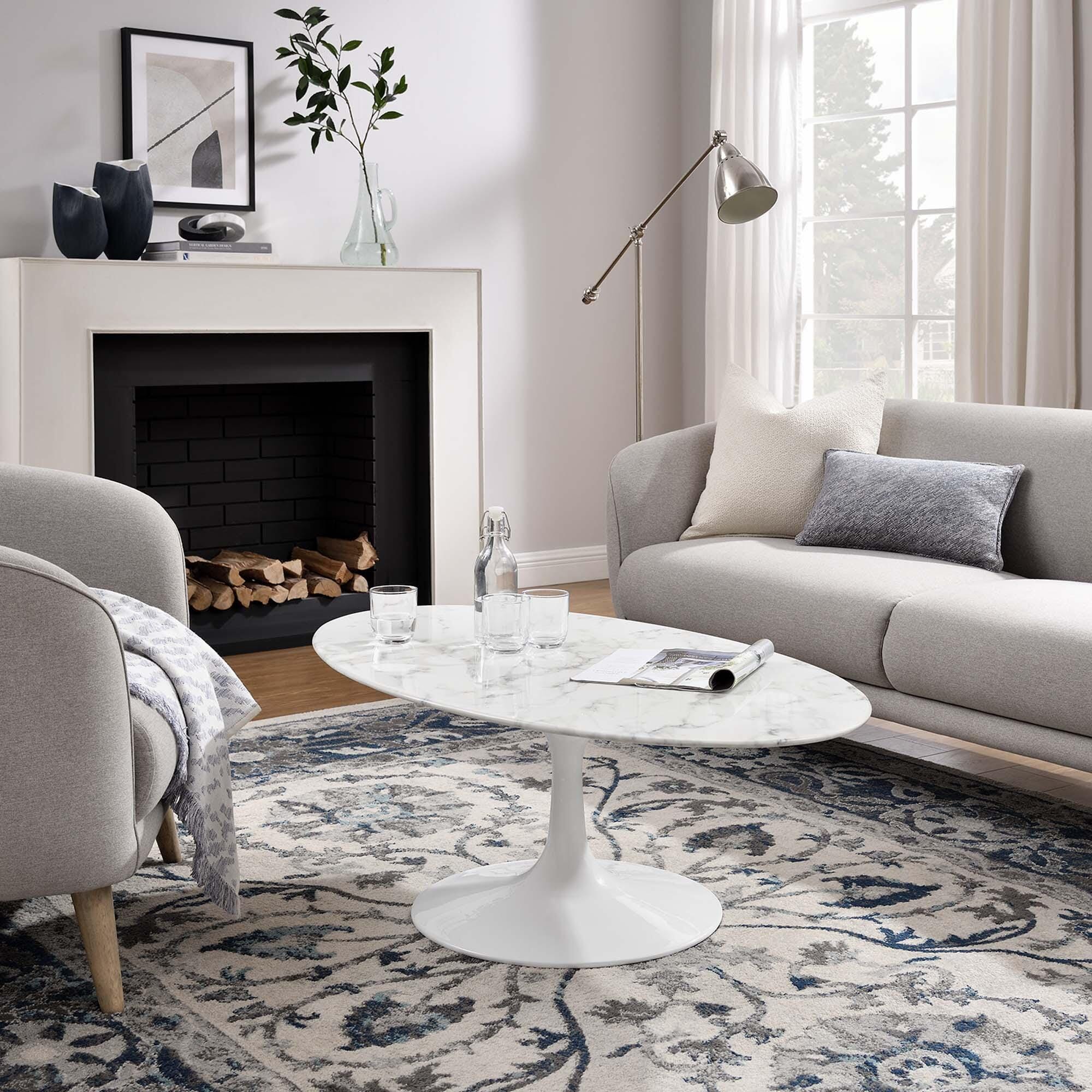 Modway Lippa Oval Coffee Table, White, rollover