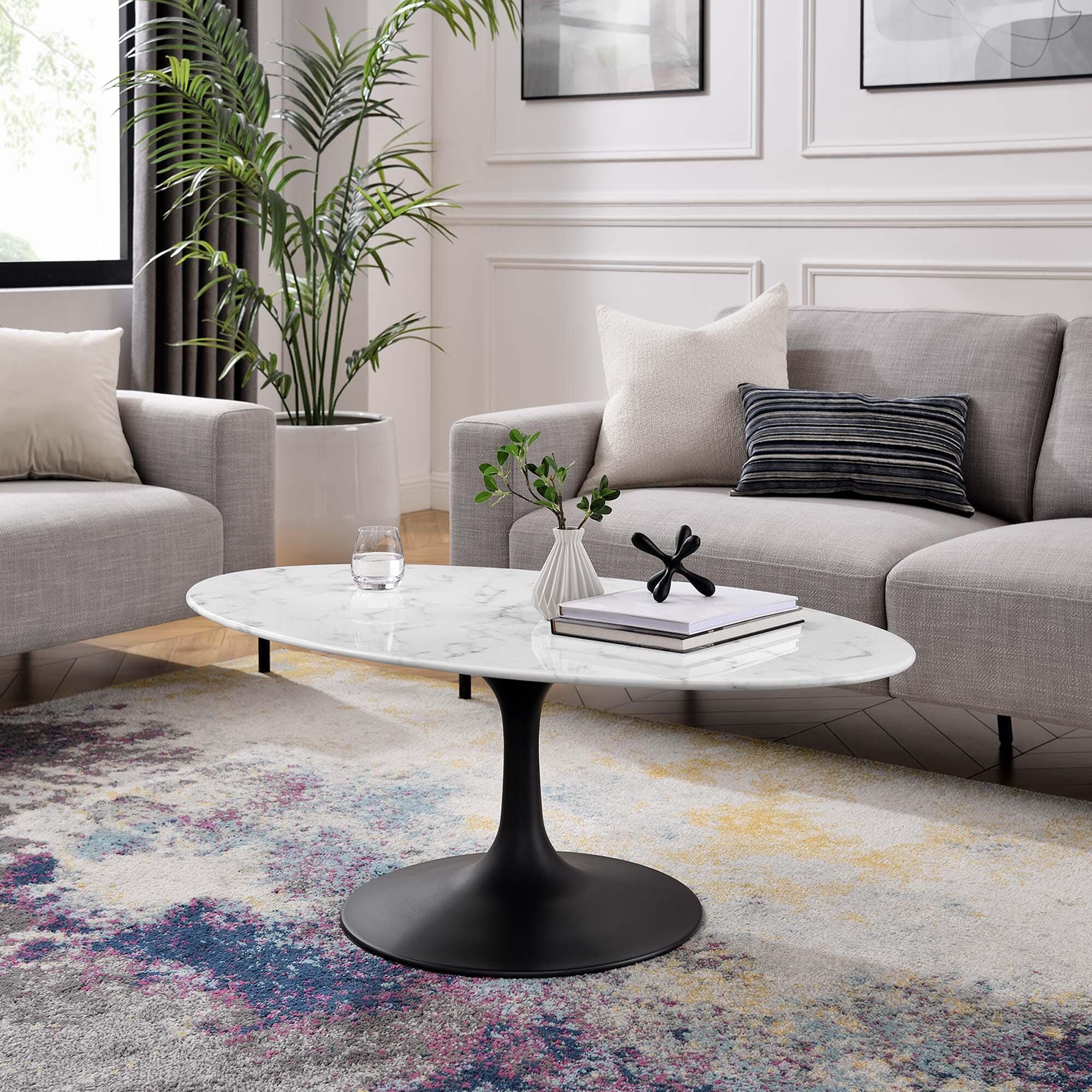 Modway Lippa Oval Coffee Table, Black/White, rollover