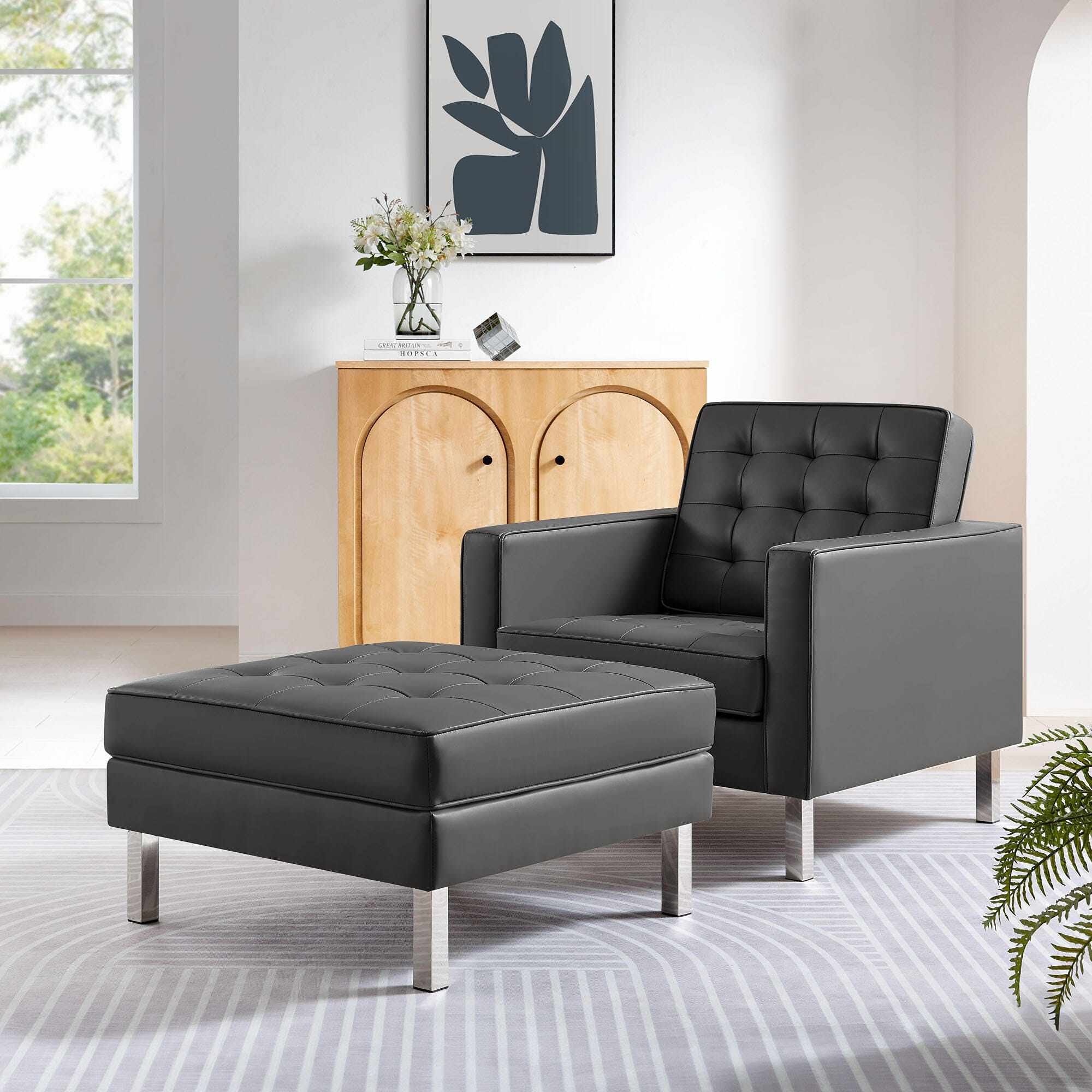 Modway Loft Accent Chair with Ottoman, Silver/Gray, rollover