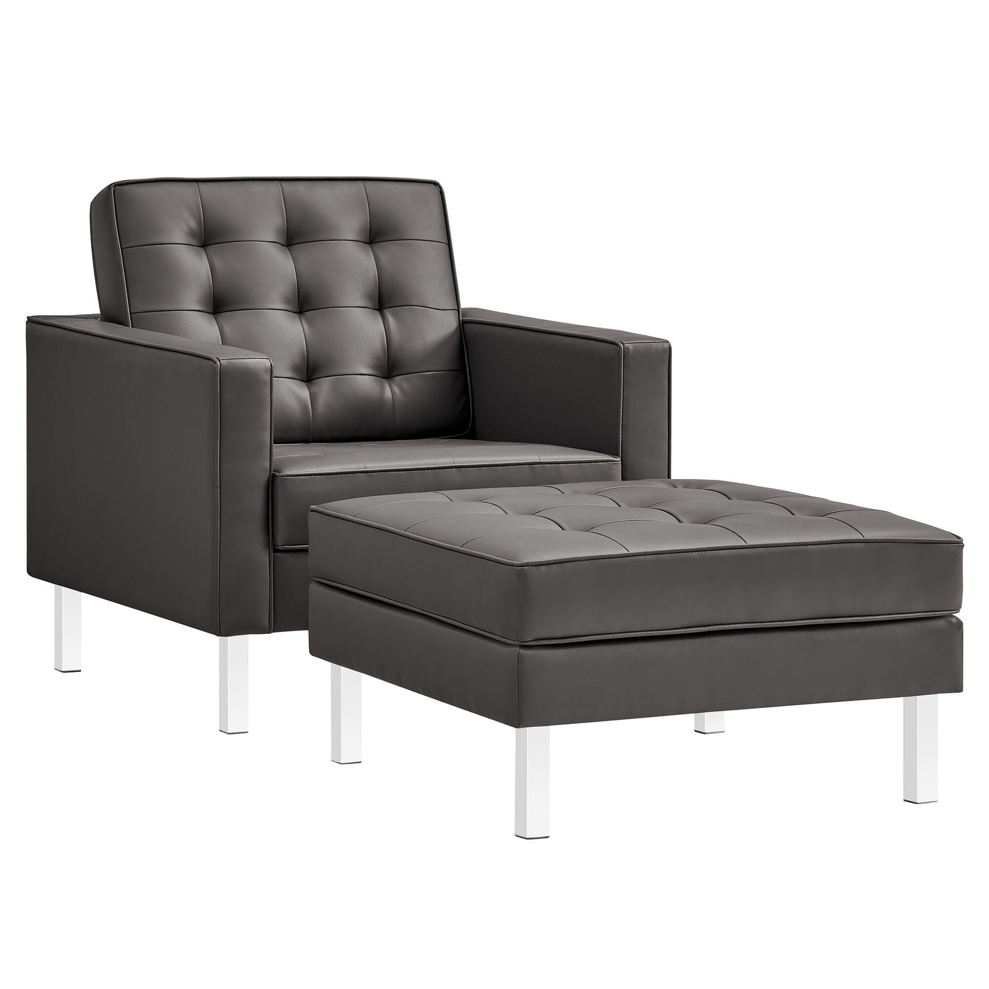 Modway Loft Accent Chair with Ottoman, Silver/Gray, large