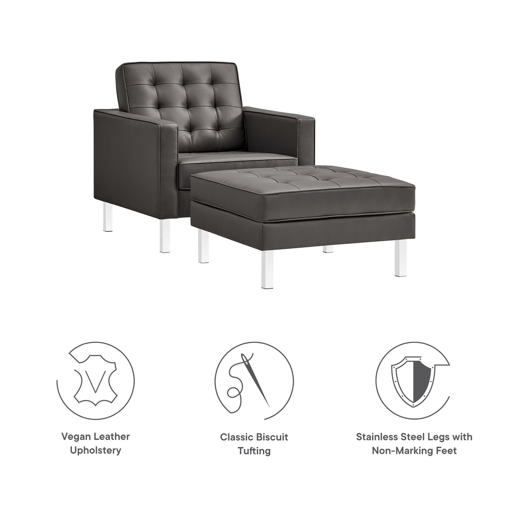Modway Loft Accent Chair with Ottoman, Silver/Gray, large
