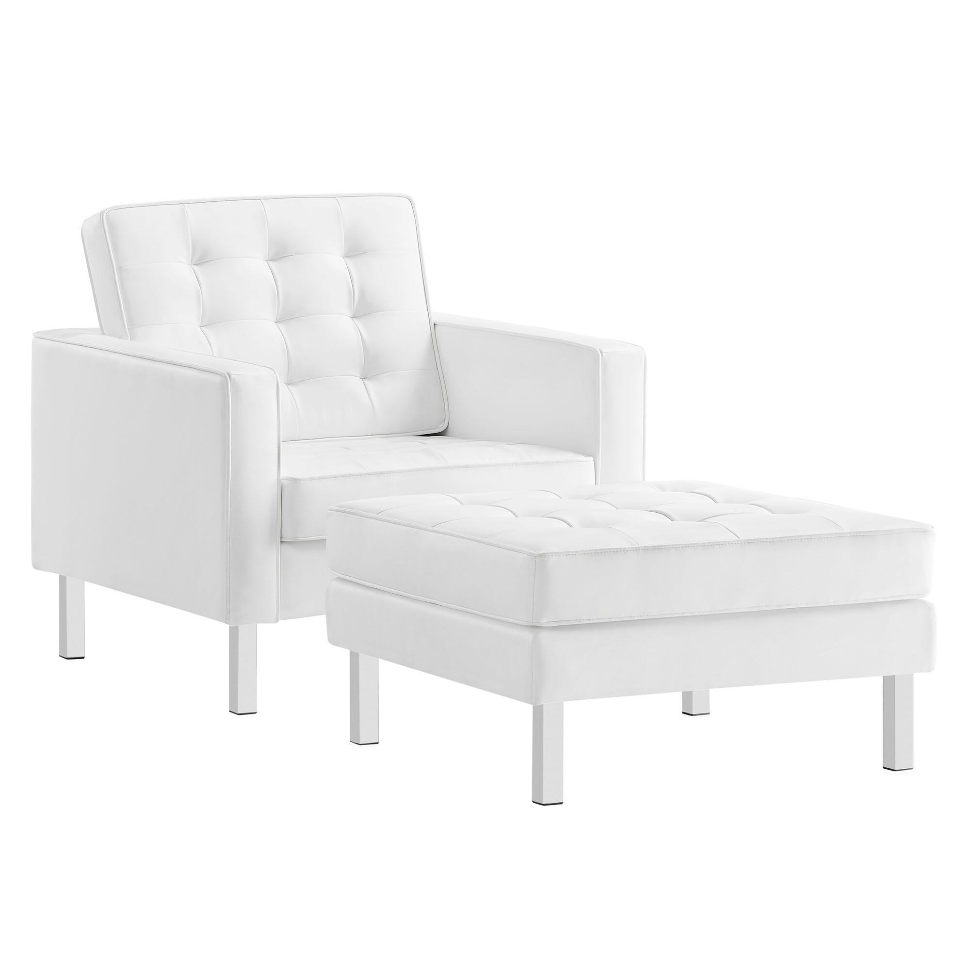 Modway Loft Accent Chair with Ottoman, Silver/White, large