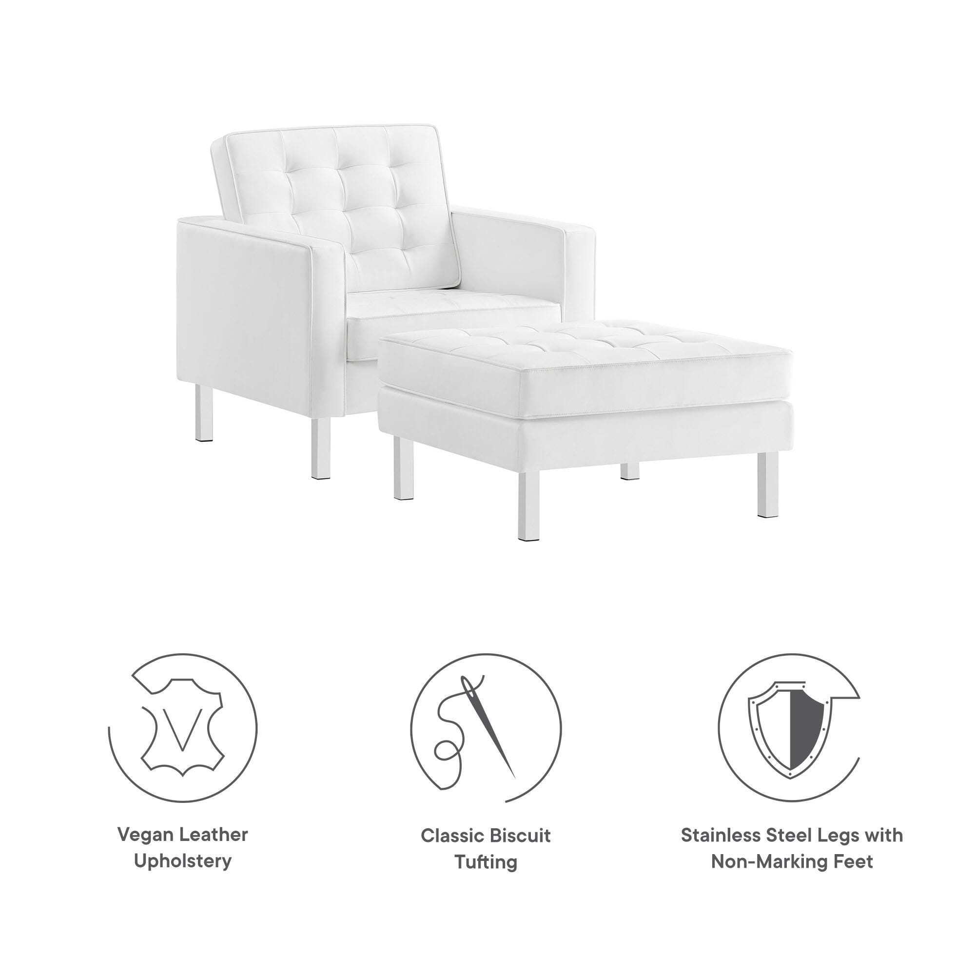 Modway Loft Accent Chair with Ottoman, Silver/White, large