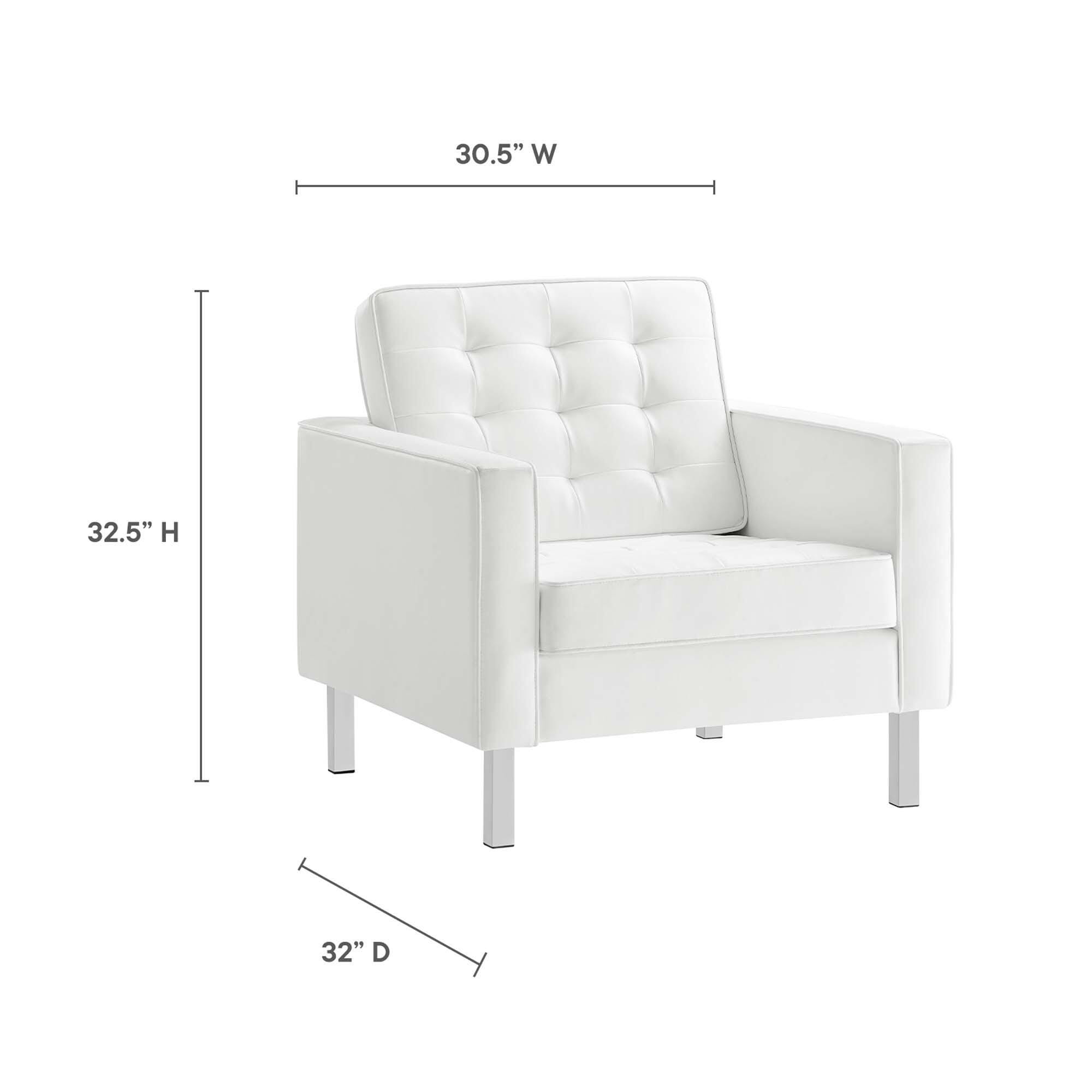 Modway Loft Accent Chair with Ottoman, Silver/White, large