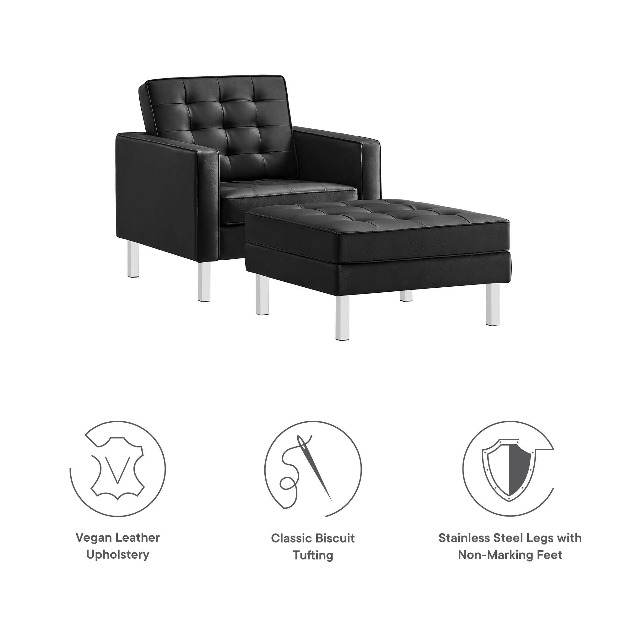 Modway Loft Accent Chair with Ottoman, Silver/Black, large