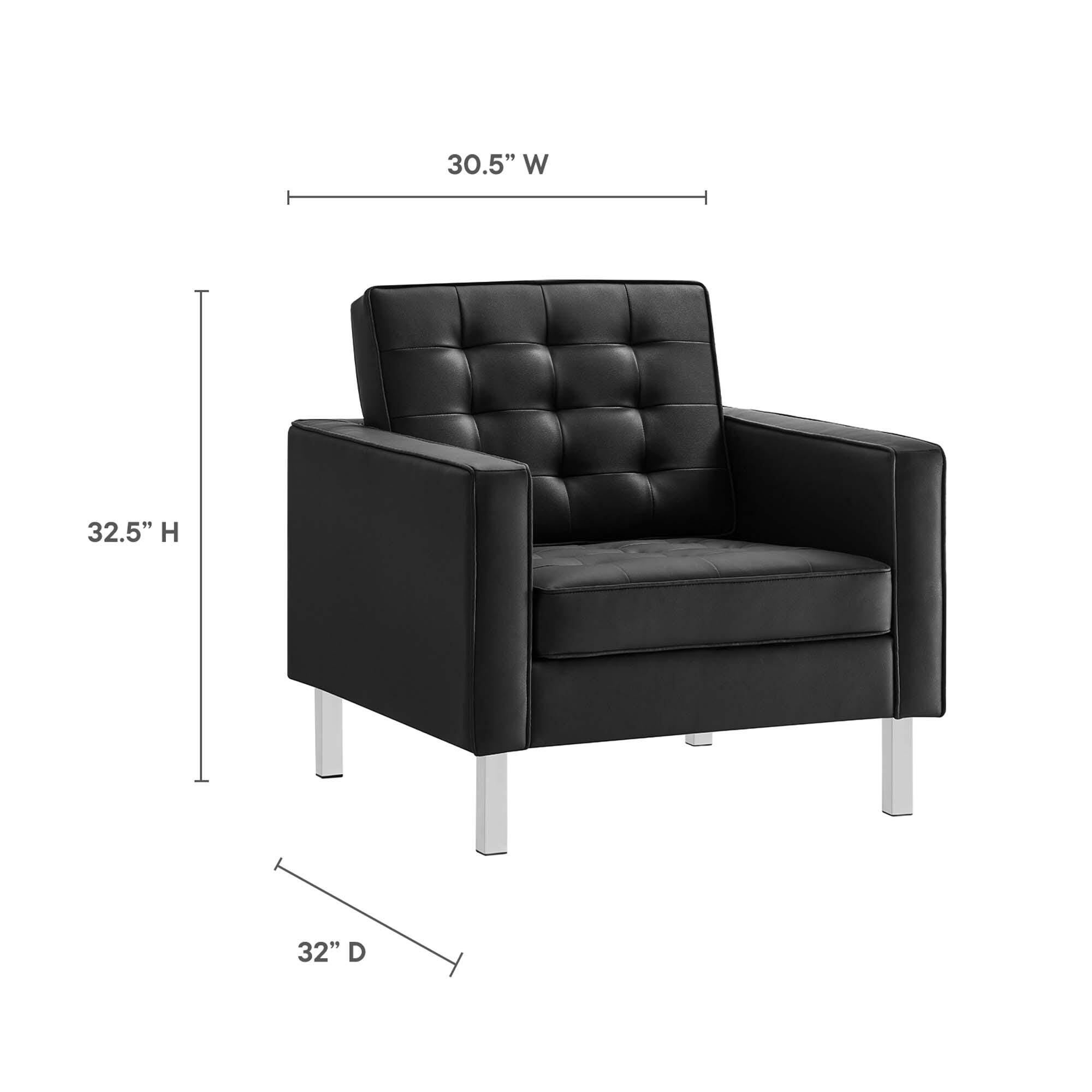 Modway Loft Accent Chair with Ottoman, Silver/Black, large