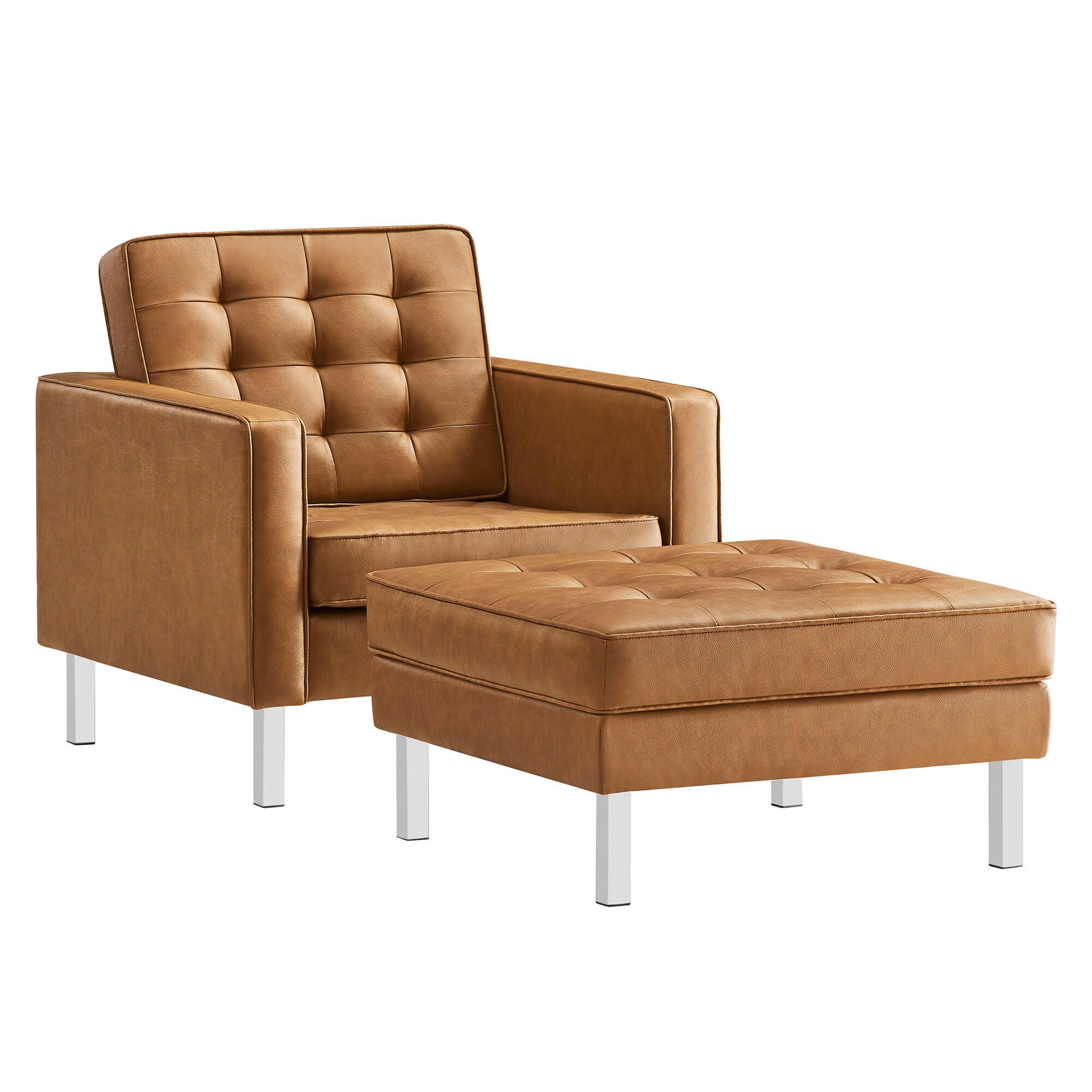 Modway Loft Accent Chair with Ottoman, Tan, large